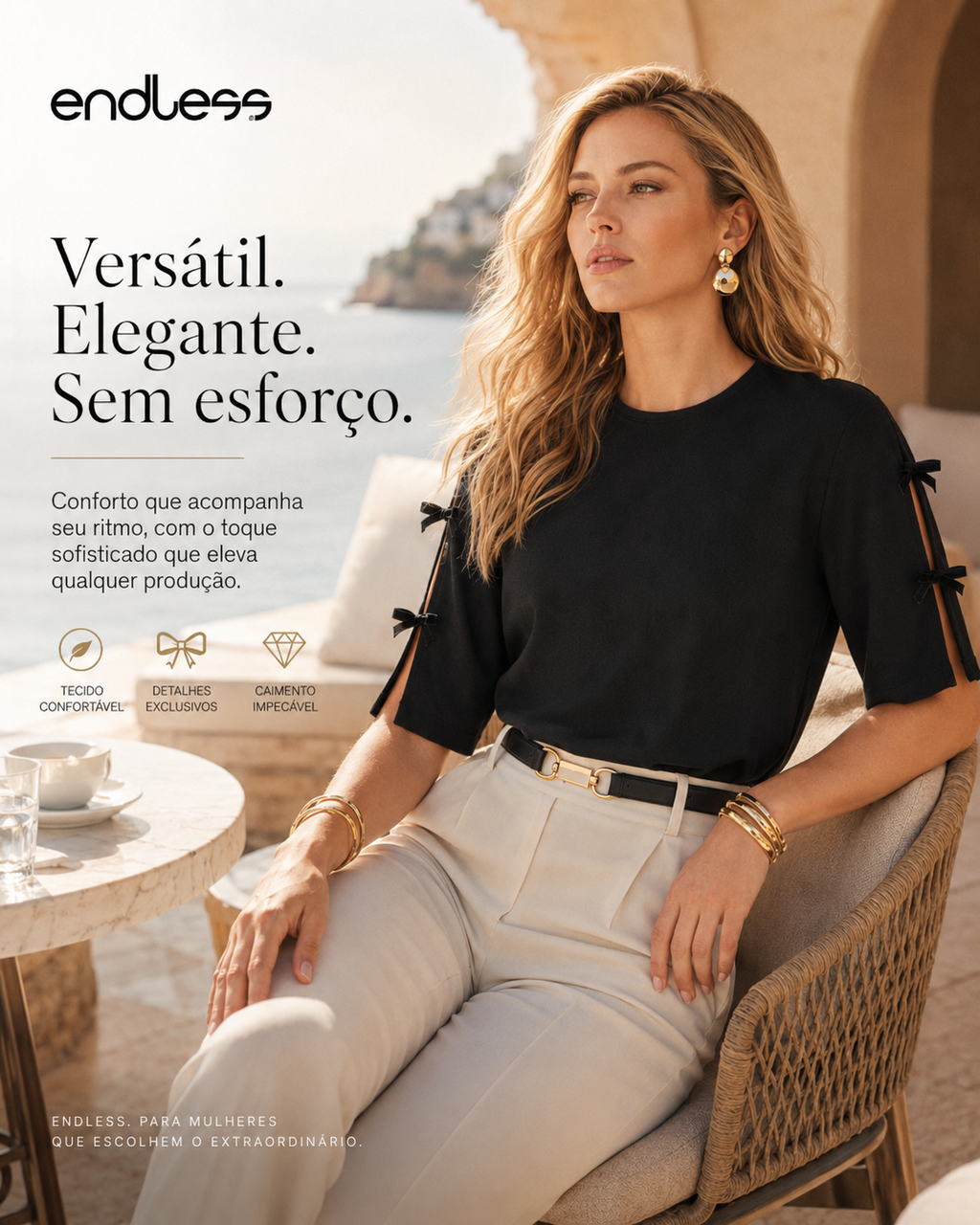 Blusa Feminina Em Riaban Com Detalhe Manga Endless E16120