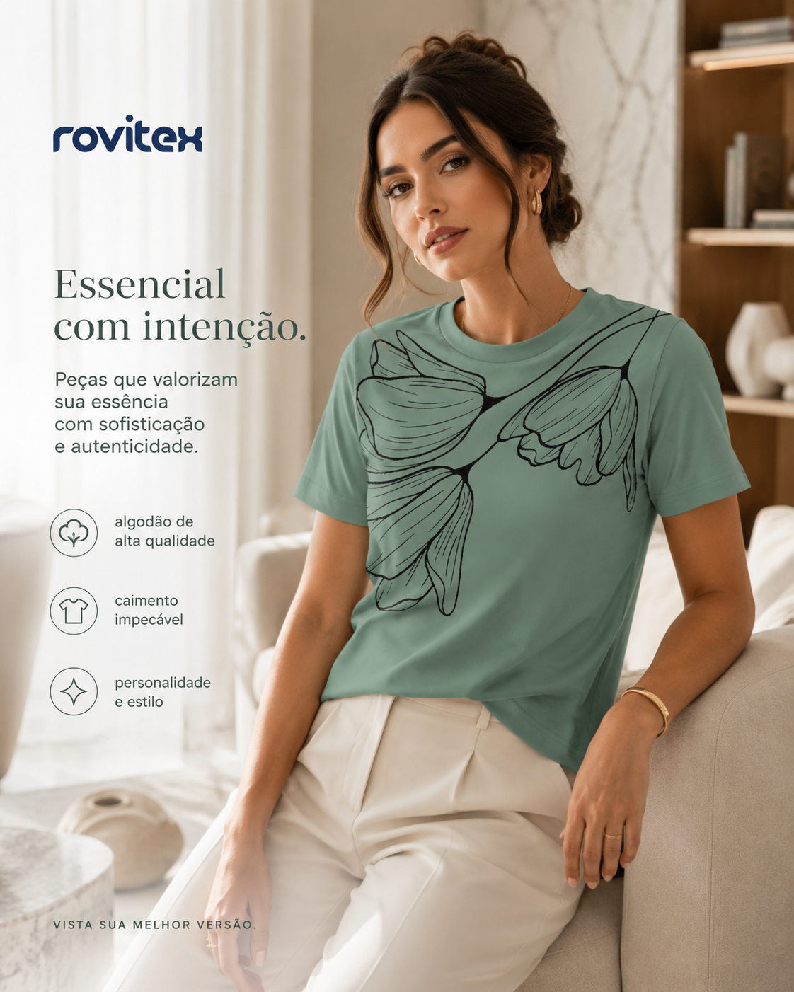 Camiseta Feminina Meia Malha Com Estampa Rovitex 6177635