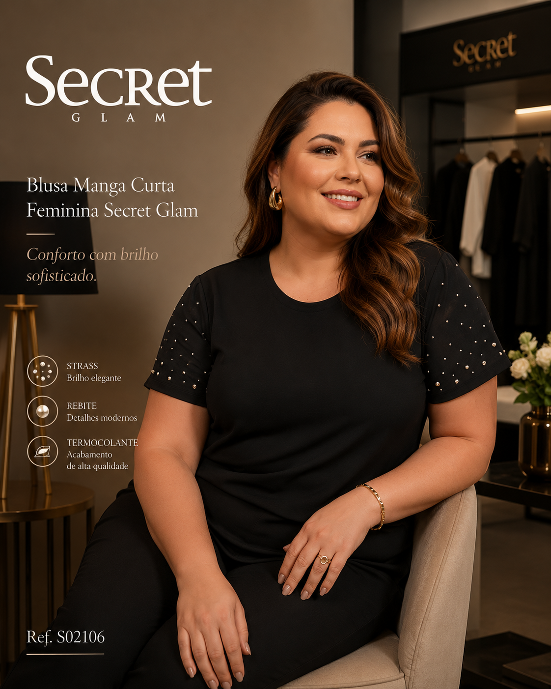 Blusa Manga Curta Feminina Secret Glam S02106