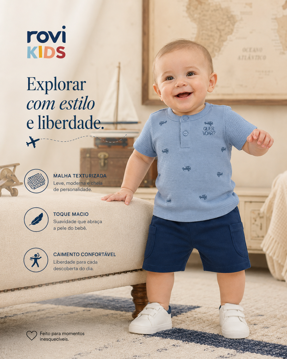 Conjunto Camiseta Com Bermuda Infantil Rovi Kids
 Código: 3029110
