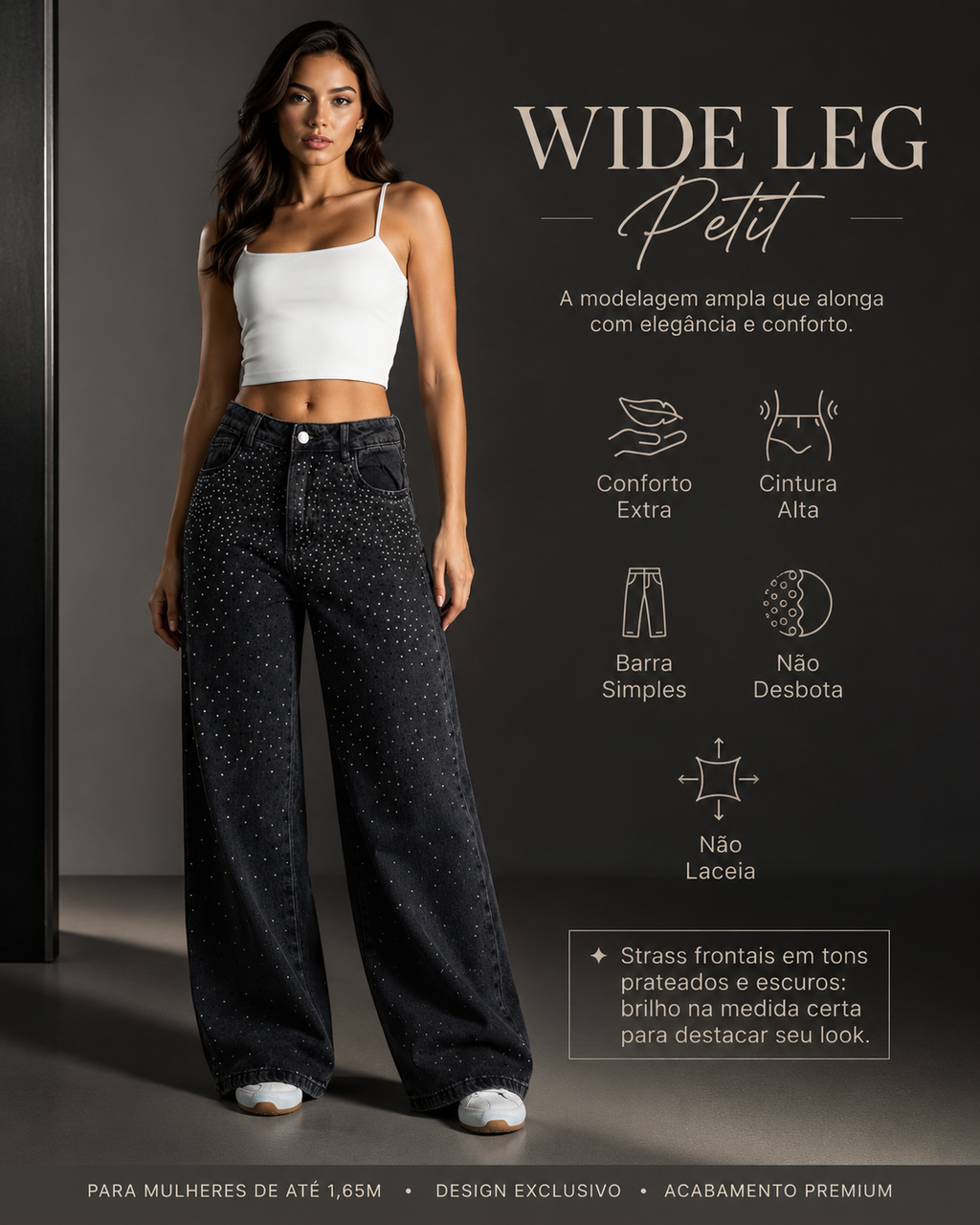Calça Jeans Sawary Wide Leg Petit Brilho - 283313 (No Lycra)