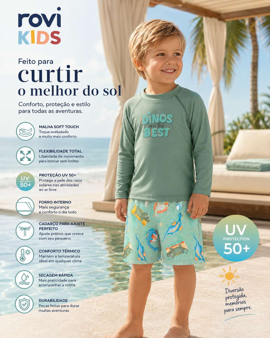 Conjunto Camiseta Manga Longa E Sunga UV Rovi Kids 3029281