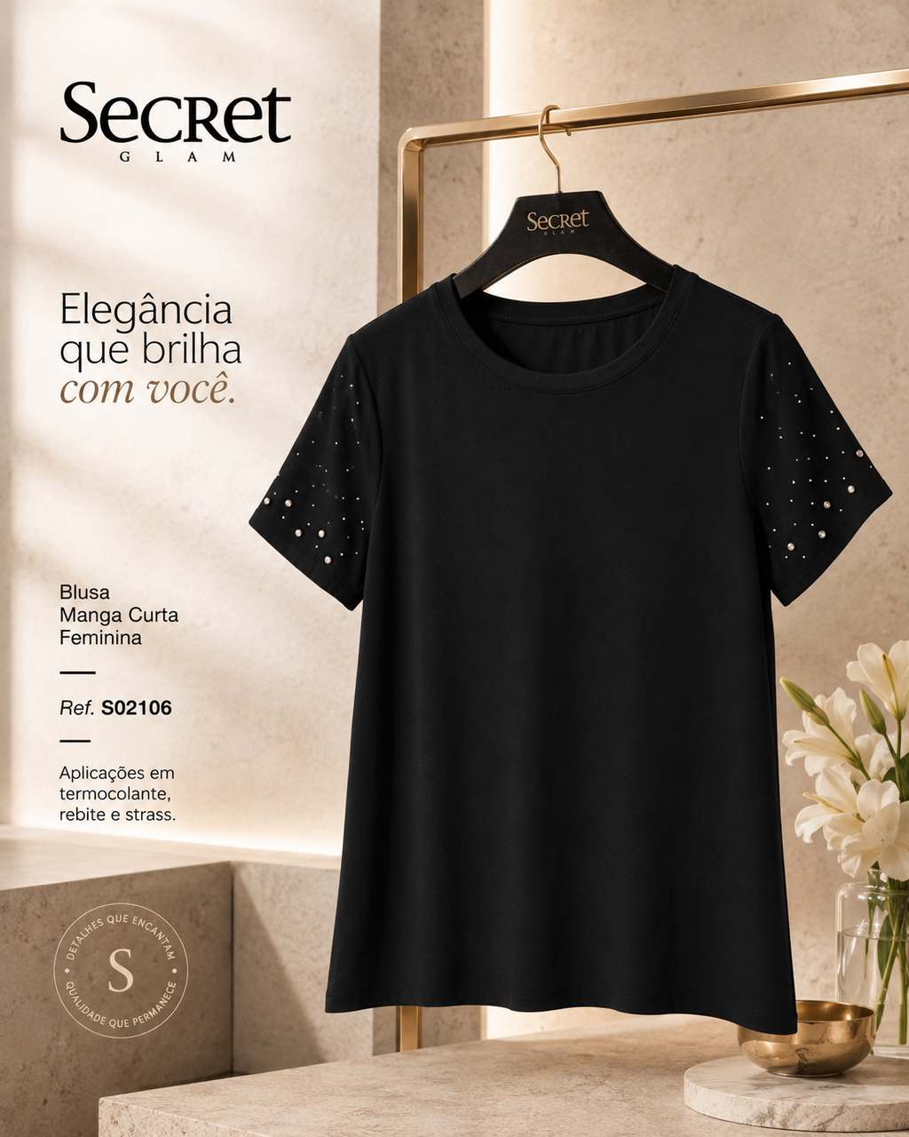 Blusa Manga Curta Feminina Secret Glam S02106