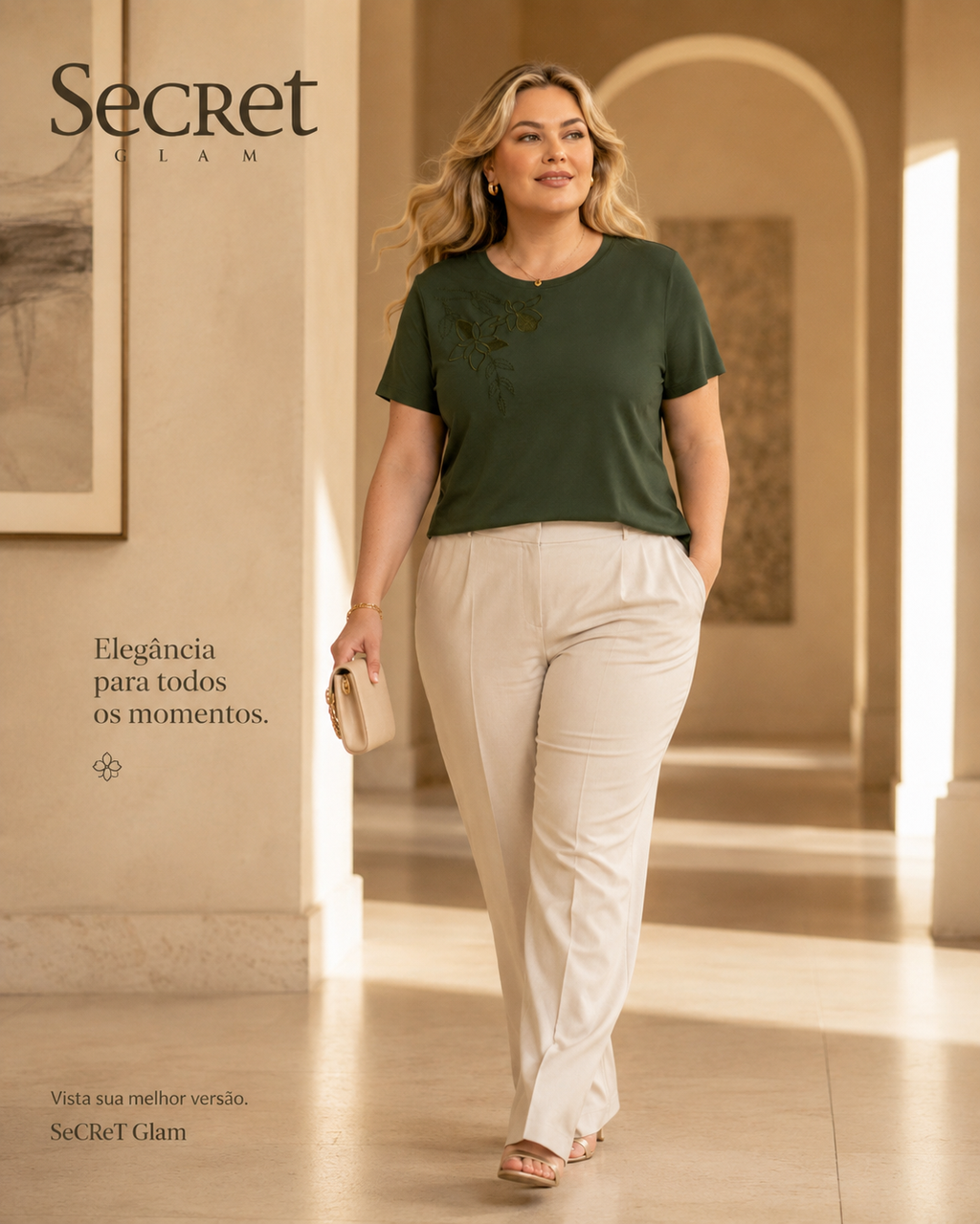 Blusa Feminina Manga Curta Com Bordado Secret Glam Verde