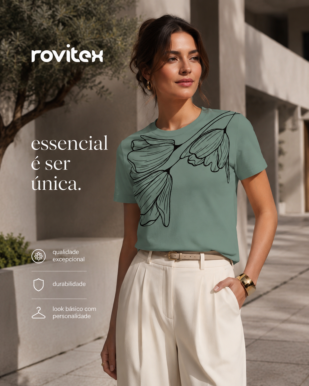 Camiseta Feminina Meia Malha Com Estampa Rovitex 6177635