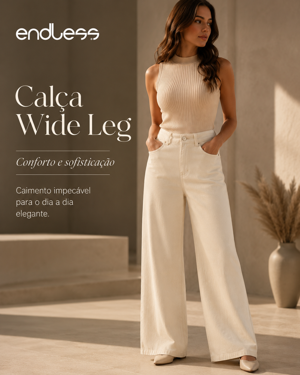 Jeans Feminina Wide Leg Em  Endless E15930 Sem licra