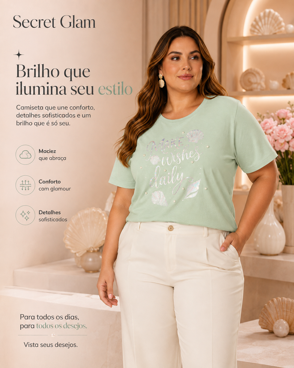 T- Shirt Feminina Com Estampa Secret Glam S02113