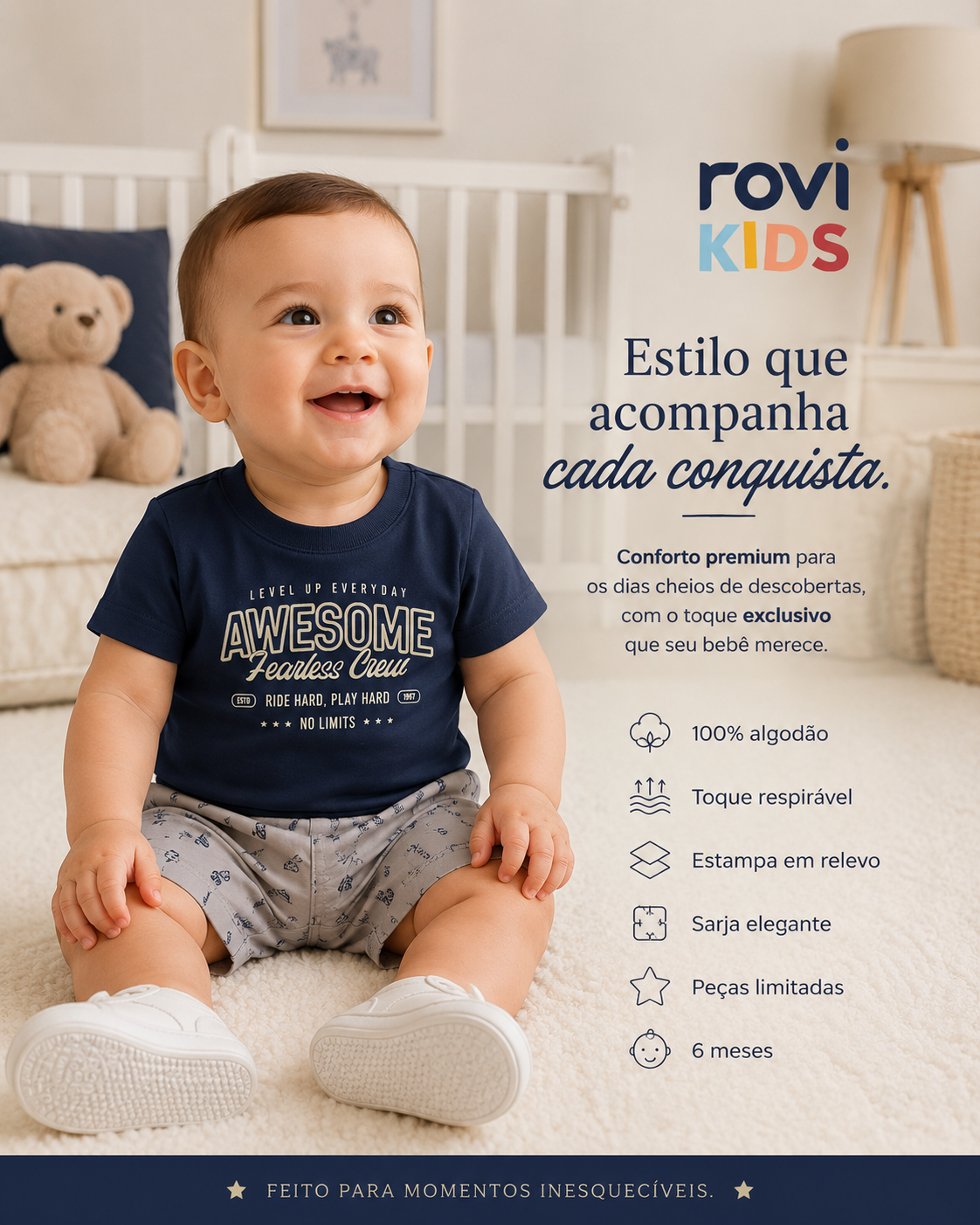 Conjunto Camiseta Com Bermuda Infantil Rovi Kids 3029550