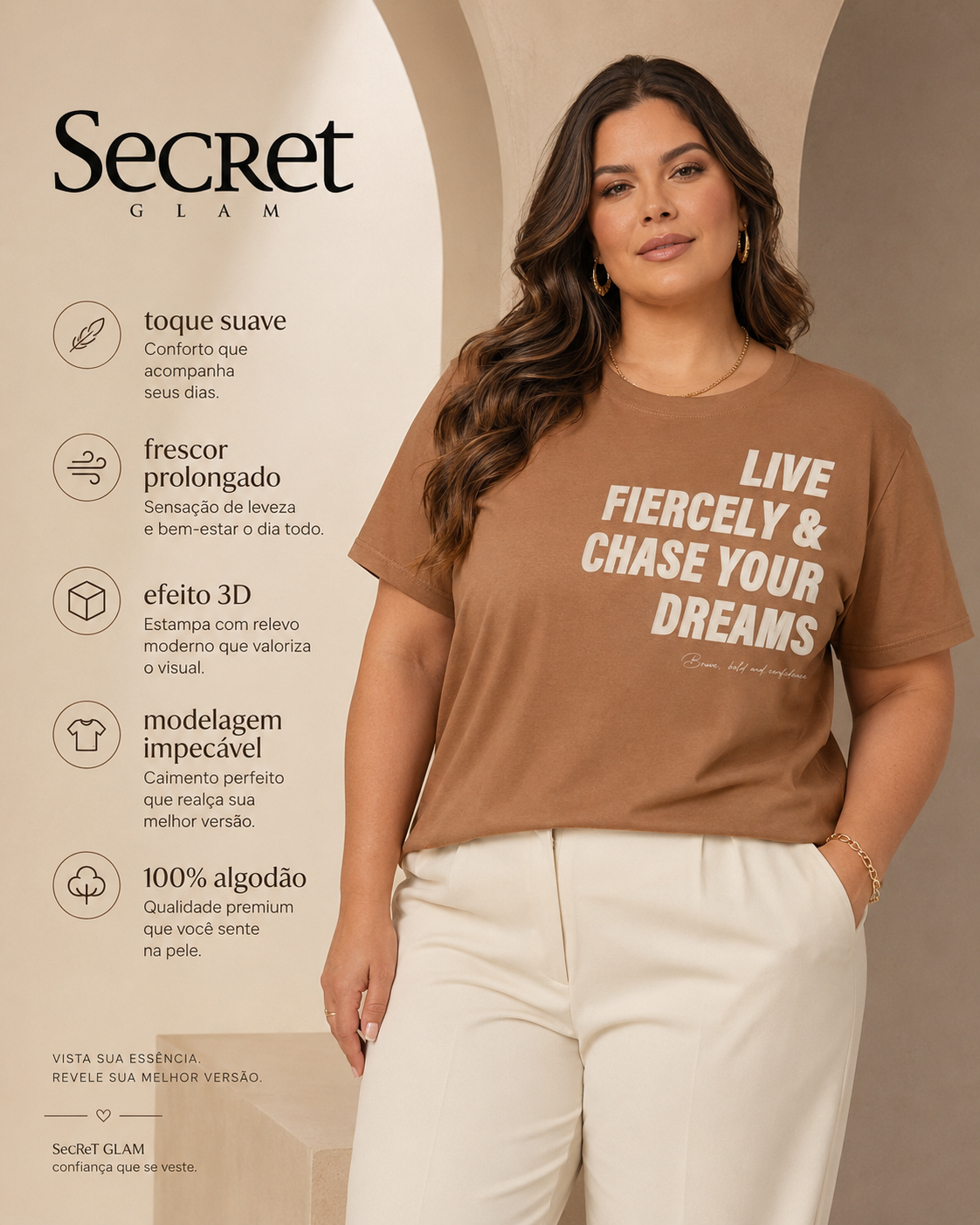T-Shirt Feminina E Estampa Meia Malha Secret Glam S02123