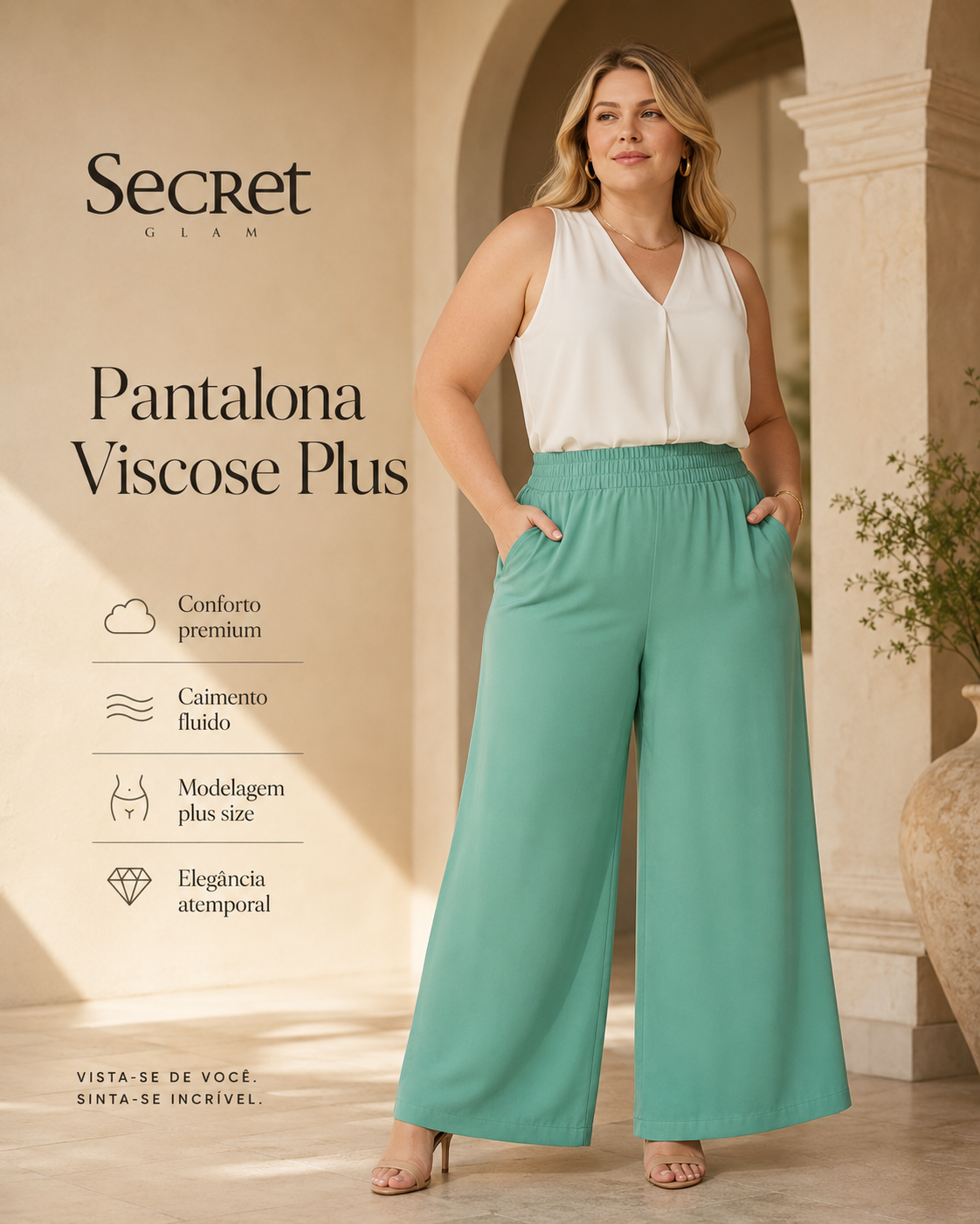Calça Feminina Pantalona Viscose Secret Glam S02134