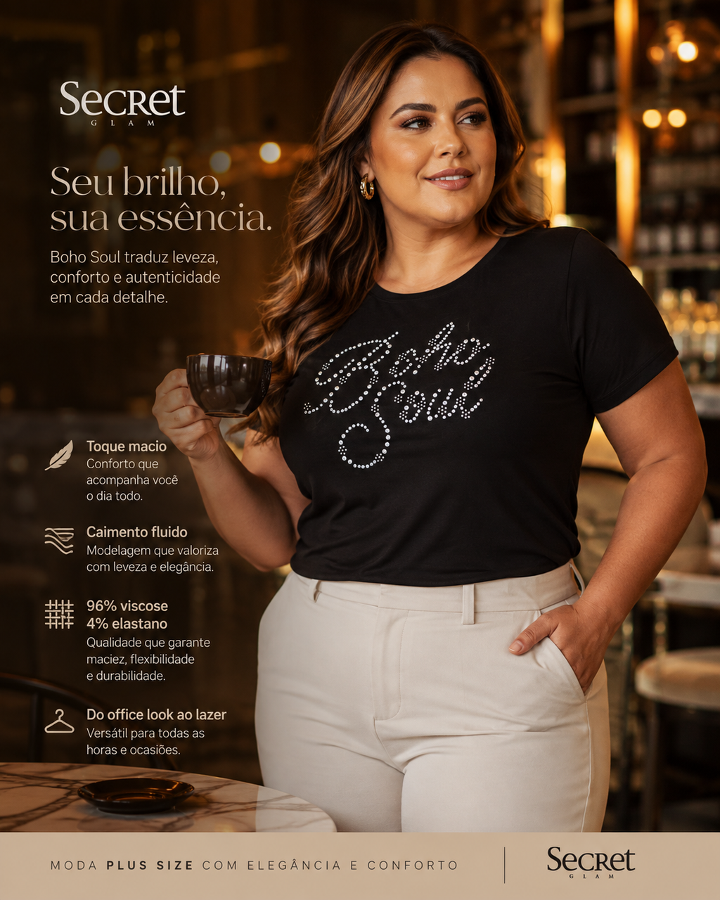 Blusa Feminina Manga Curta Secret Glam S02119