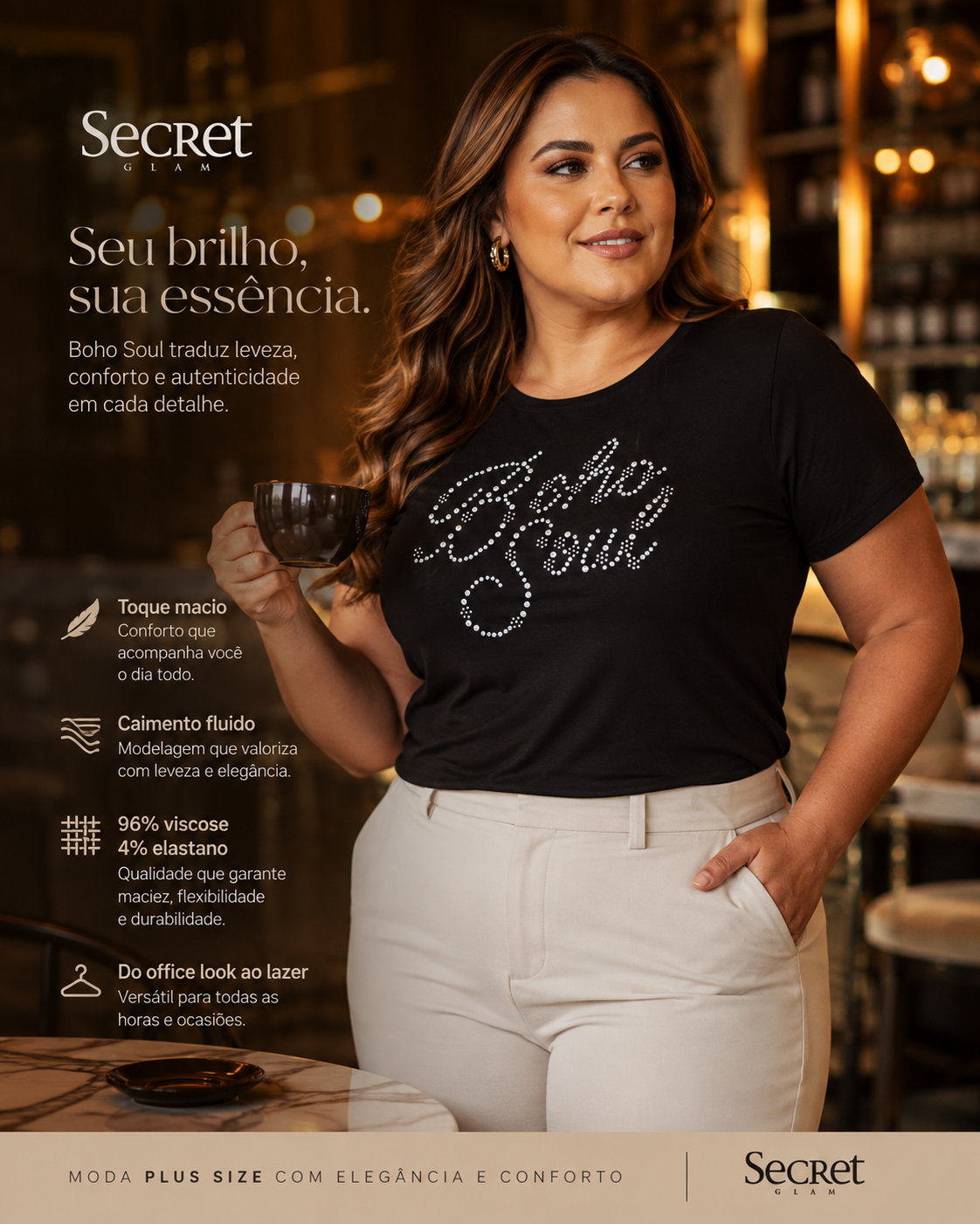 Blusa Feminina Manga Curta Secret Glam S02119