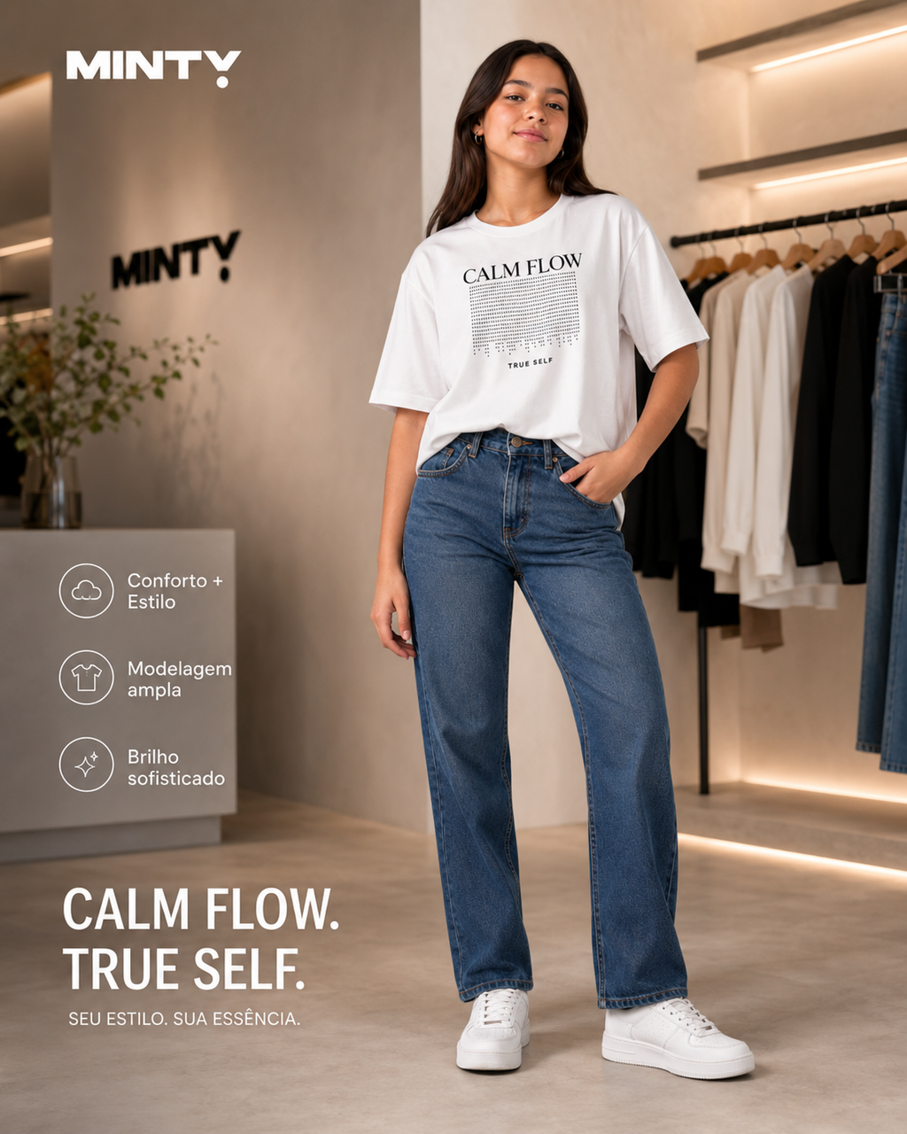 T-Shirt Feminina Meia Malha Com Estampa Minty M00562
