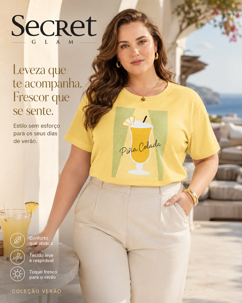 Blusa Feminina Estampa Pina Colada Secret Glam S02146