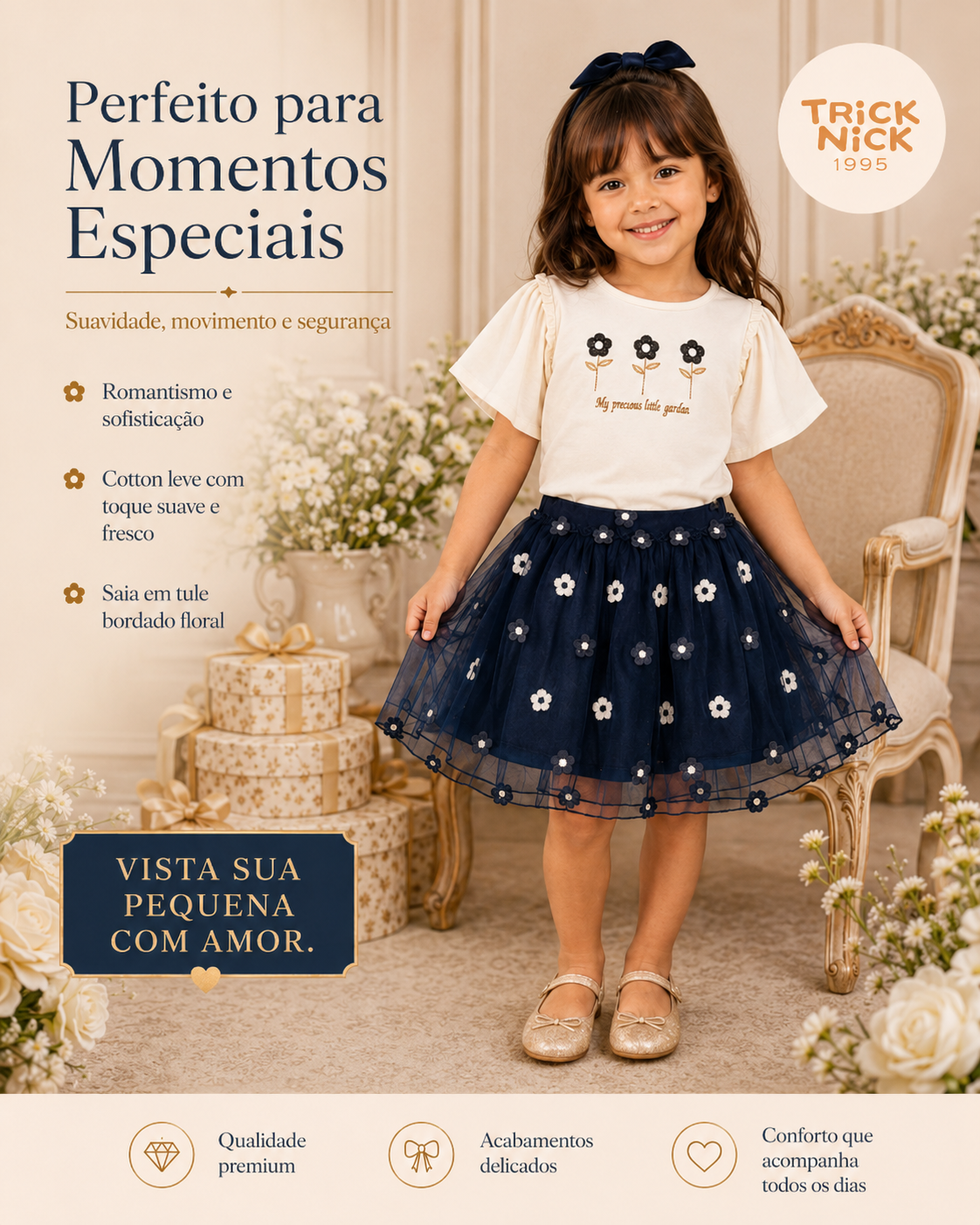 Conjunto Infantil Blusa Com Saia Trick Nick 1171422