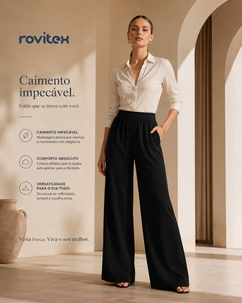 Calça Feminina Pantalona Tecido Viscose Rovitex 6196995