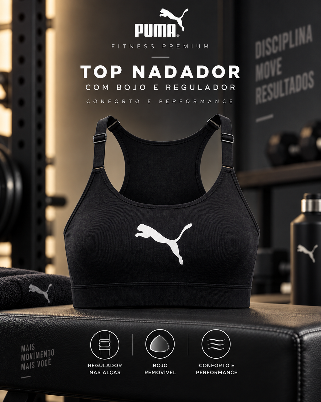 Top puma com bojo ajustable