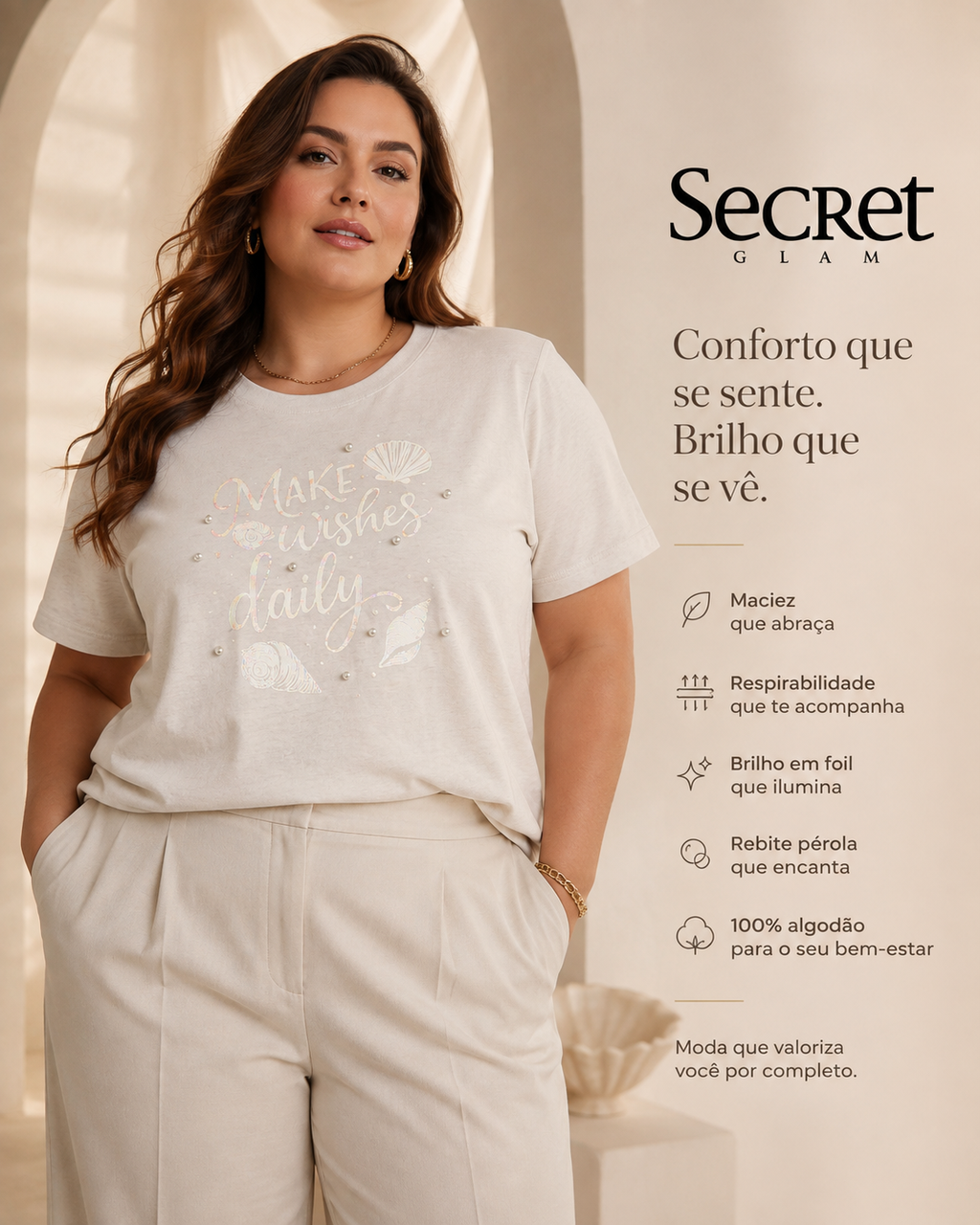 T- Shirt Feminina Com Estampa Secret Glam S02113