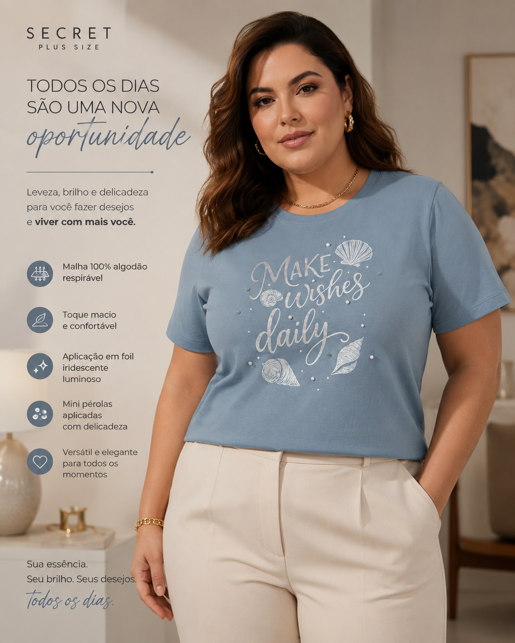 T- Shirt Feminina Com Estampa Secret Glam S02113