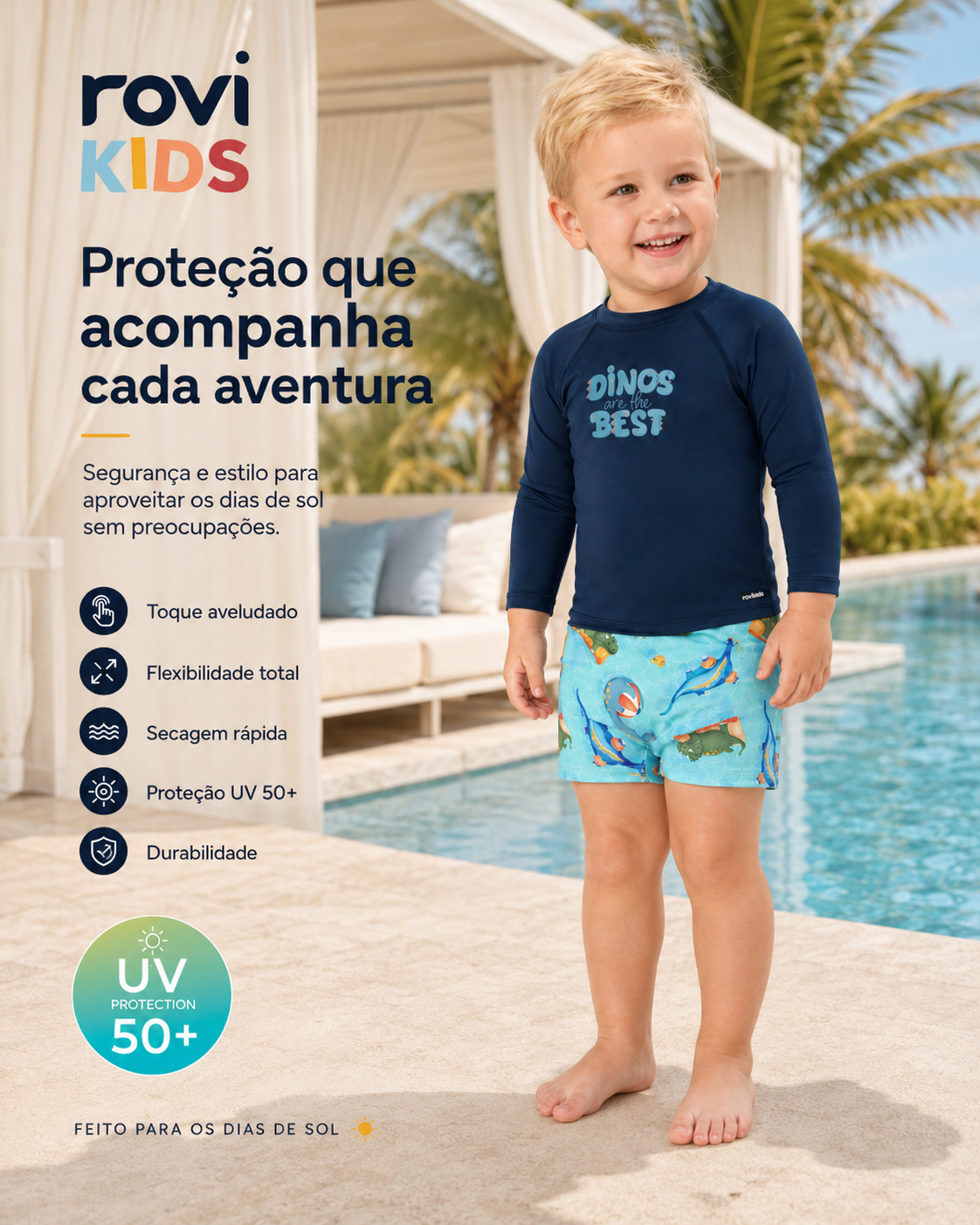 Conjunto Camiseta Manga Longa E Sunga UV Rovi Kids 3029281