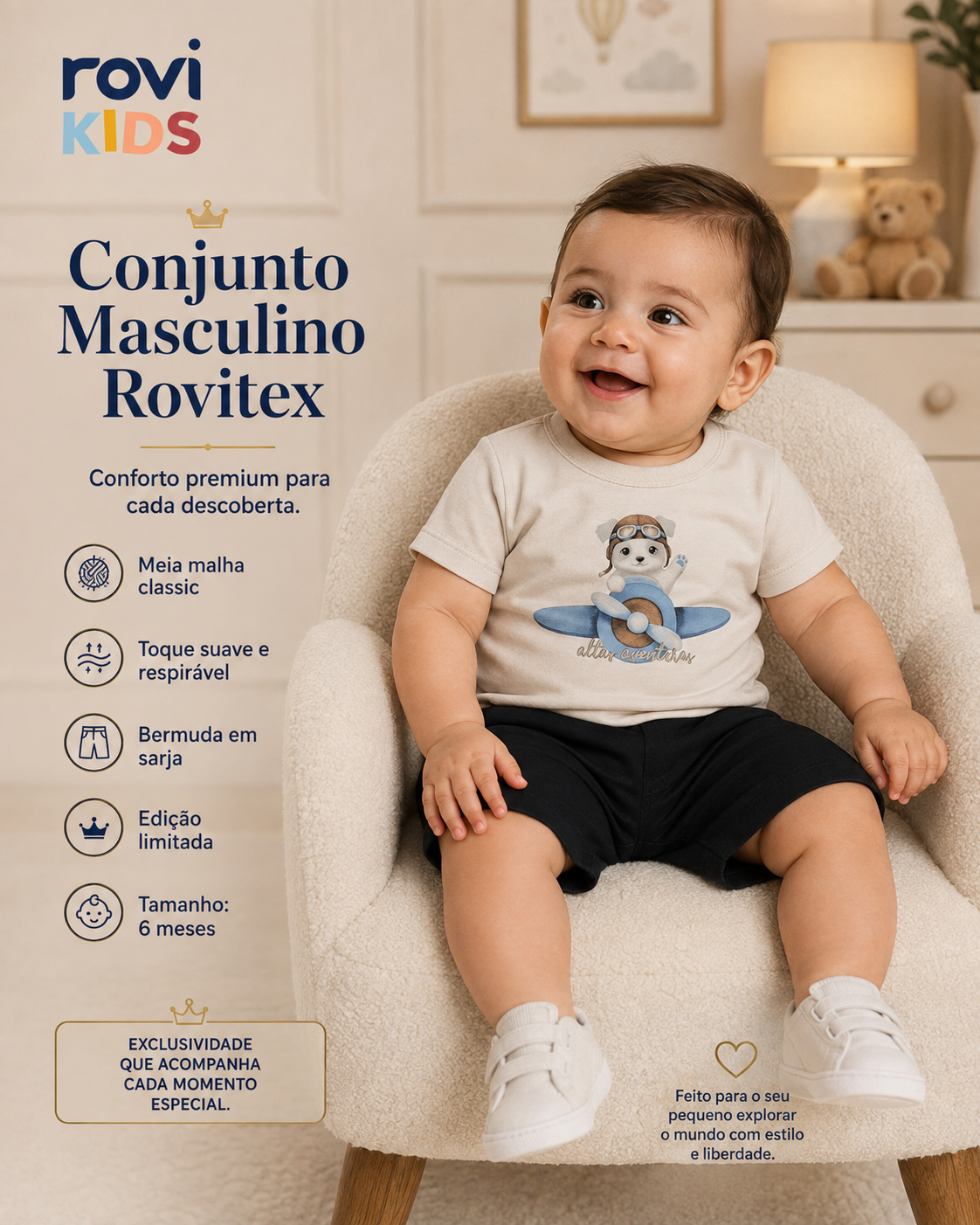 Conjunto Camiseta Com Bermuda Infantil Rovi Kids 3029510