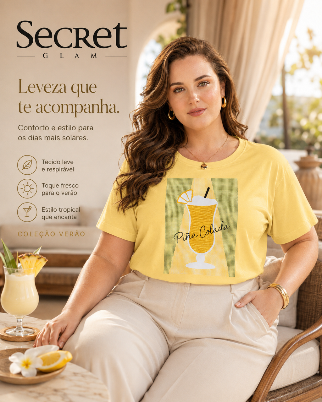 Blusa Feminina Estampa Pina Colada Secret Glam S02146