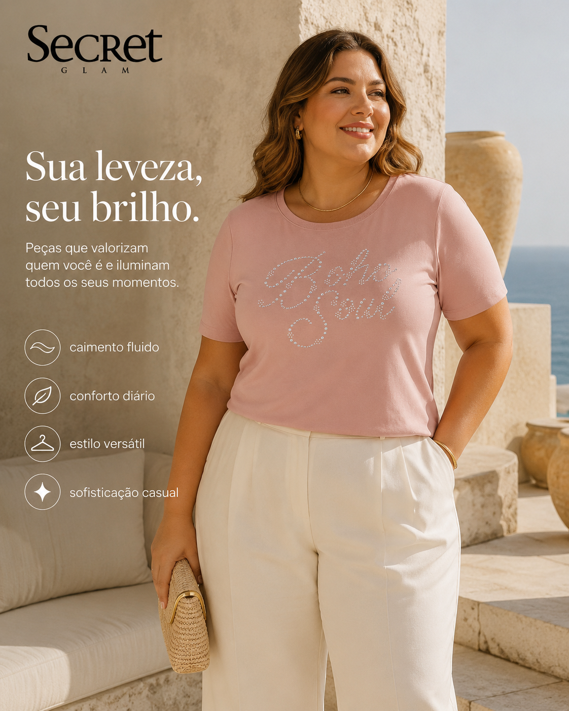 Blusa Feminina Manga Curta Secret Glam S02119