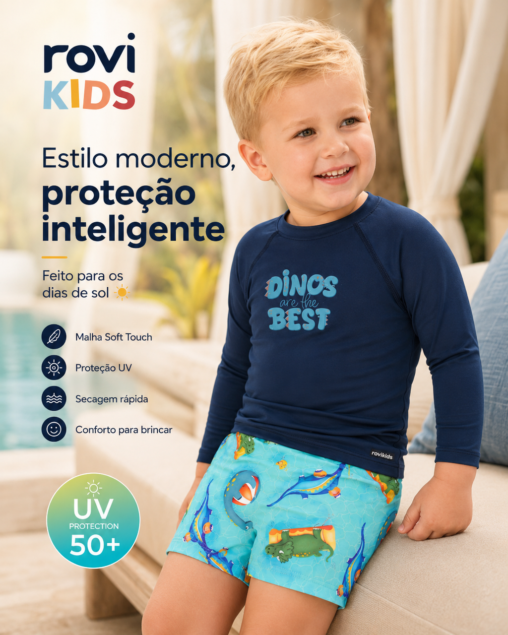 Conjunto Camiseta Manga Longa E Sunga UV Rovi Kids 3029281