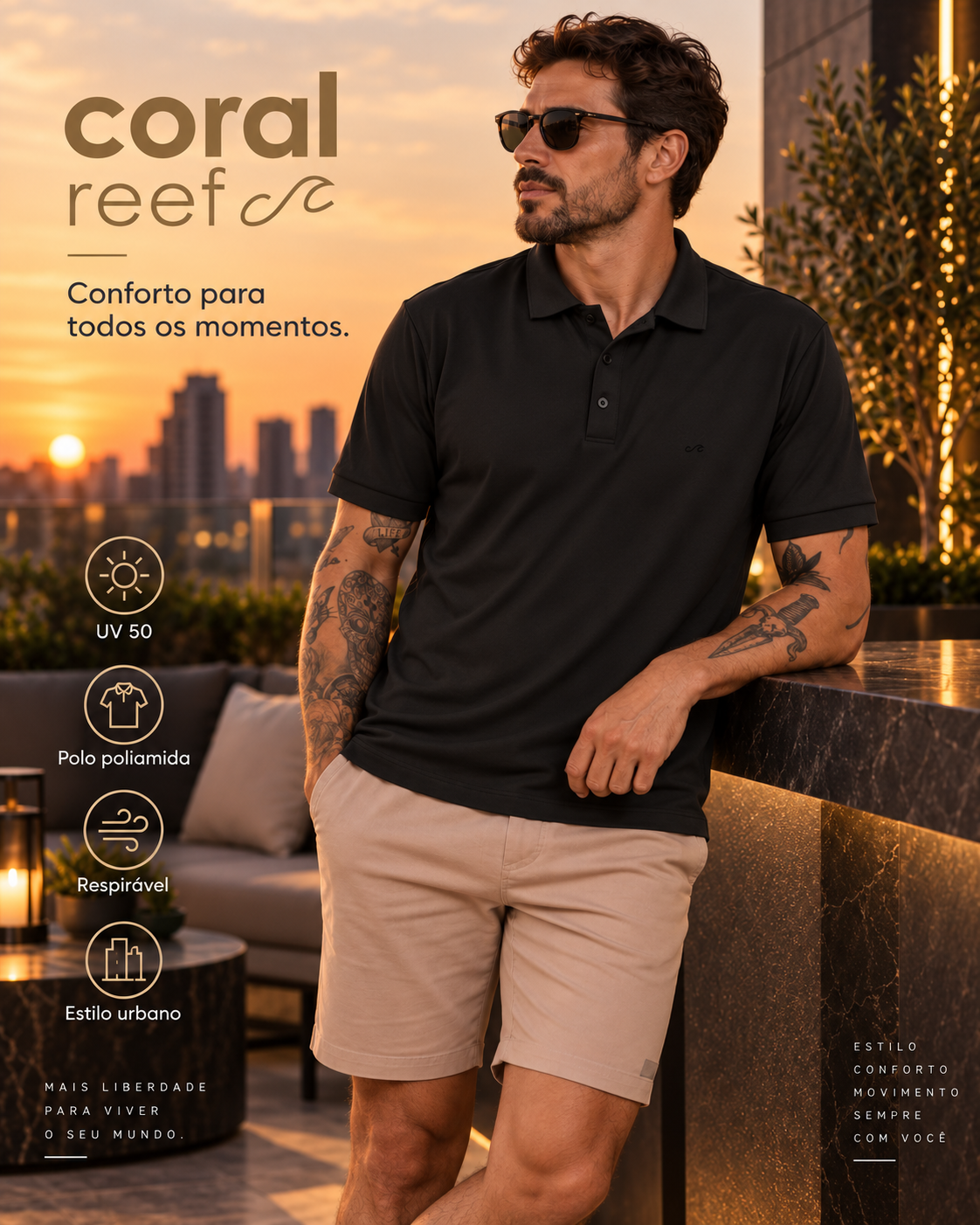 Polo poliamida masculina Coral Reef