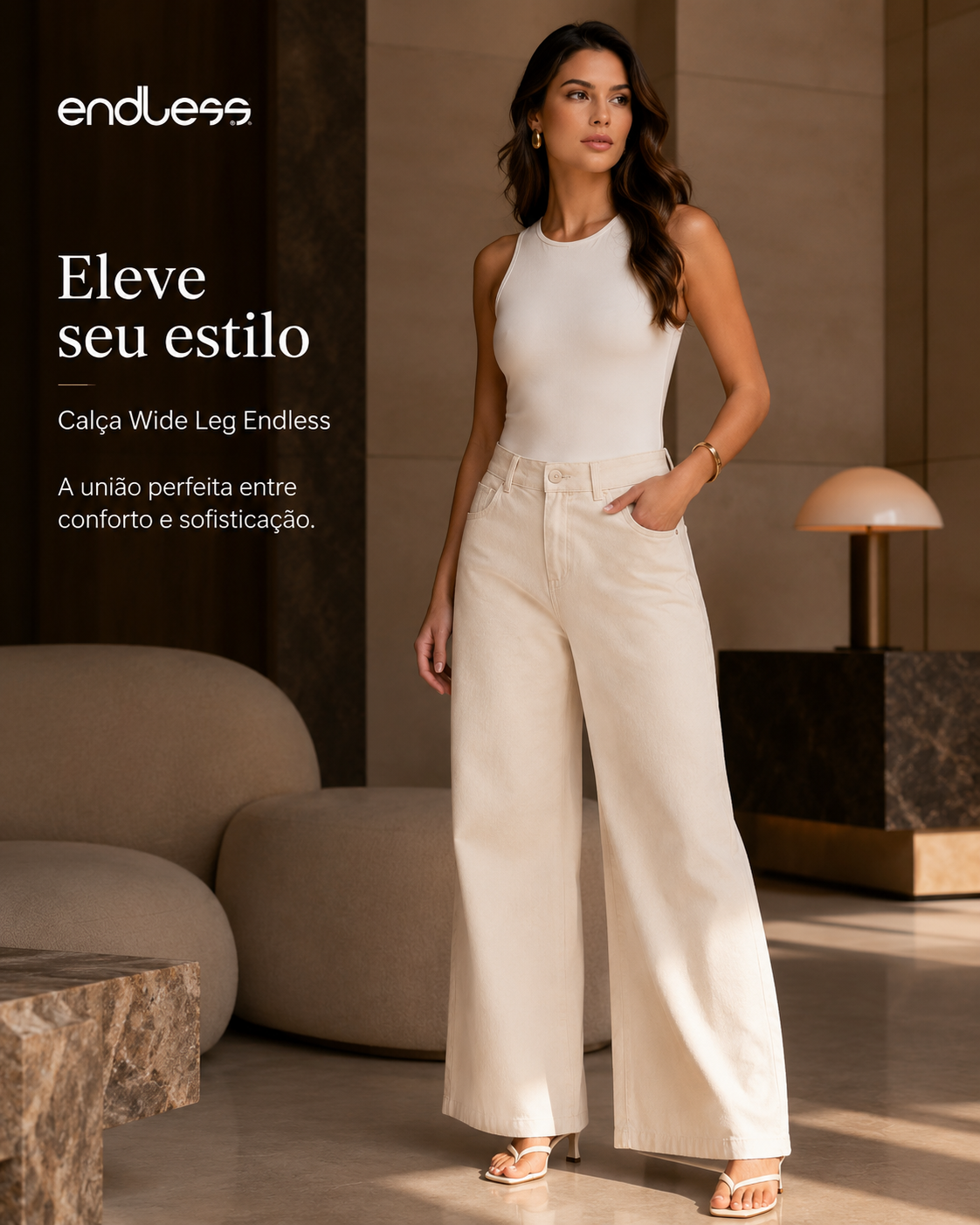 Jeans Feminina Wide Leg Em  Endless E15930 Sem licra