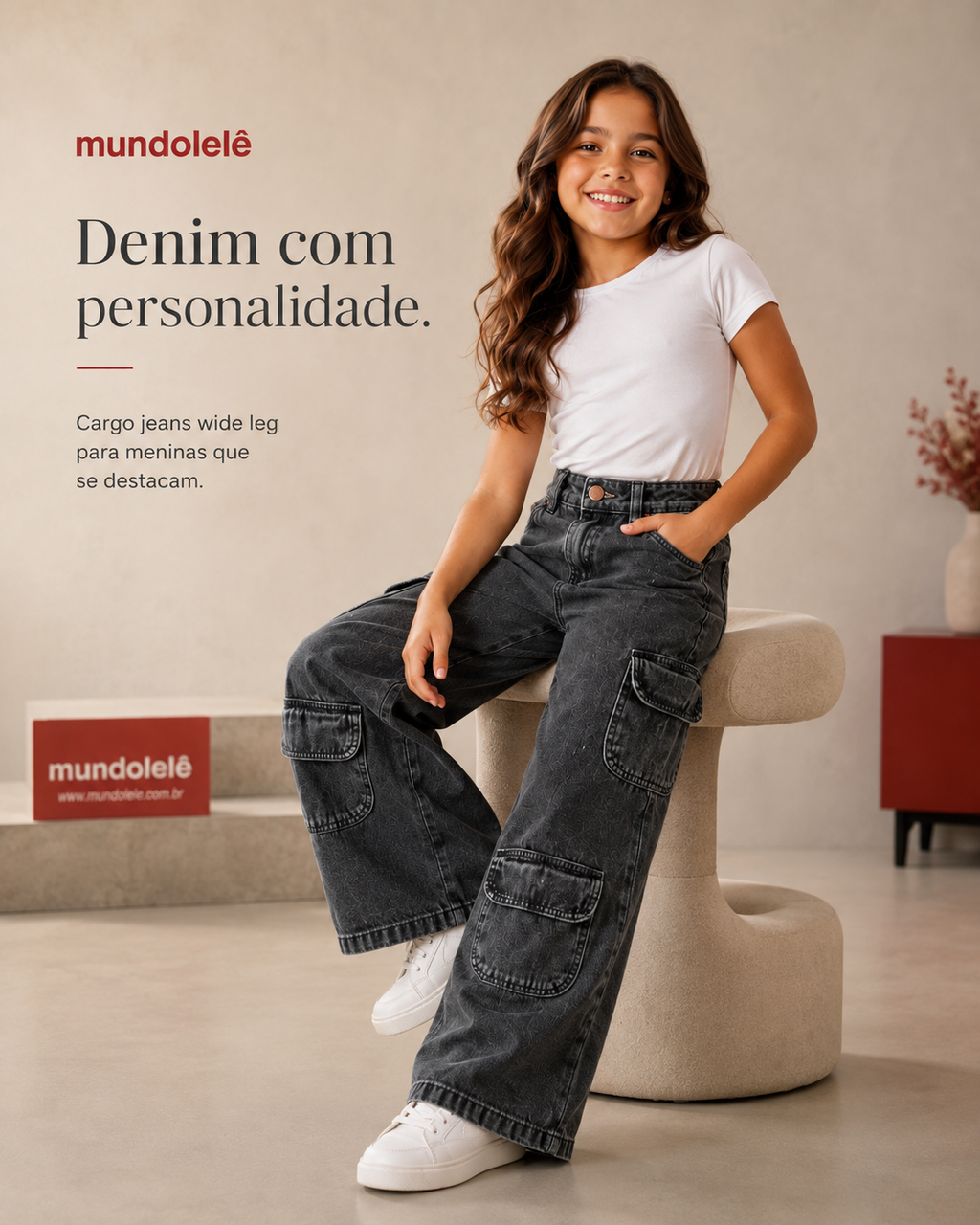 Pantalón Jean Cargo Wide Leg Infantil