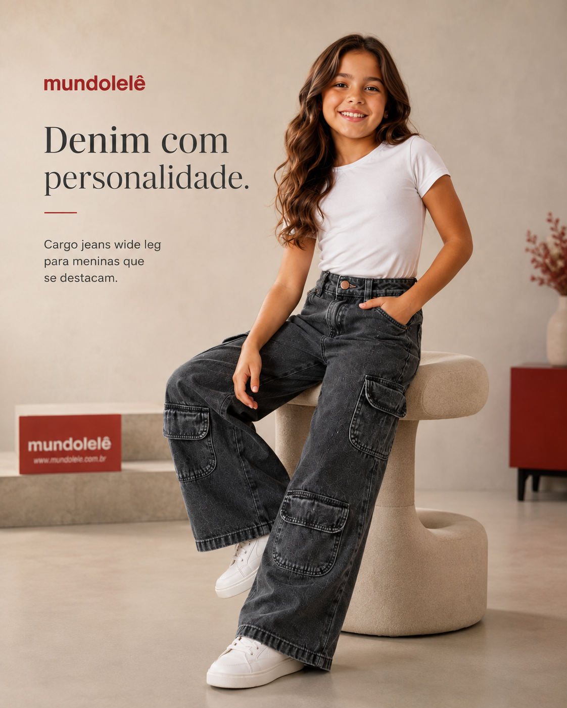 Pantalón Jean Cargo Wide Leg Infantil