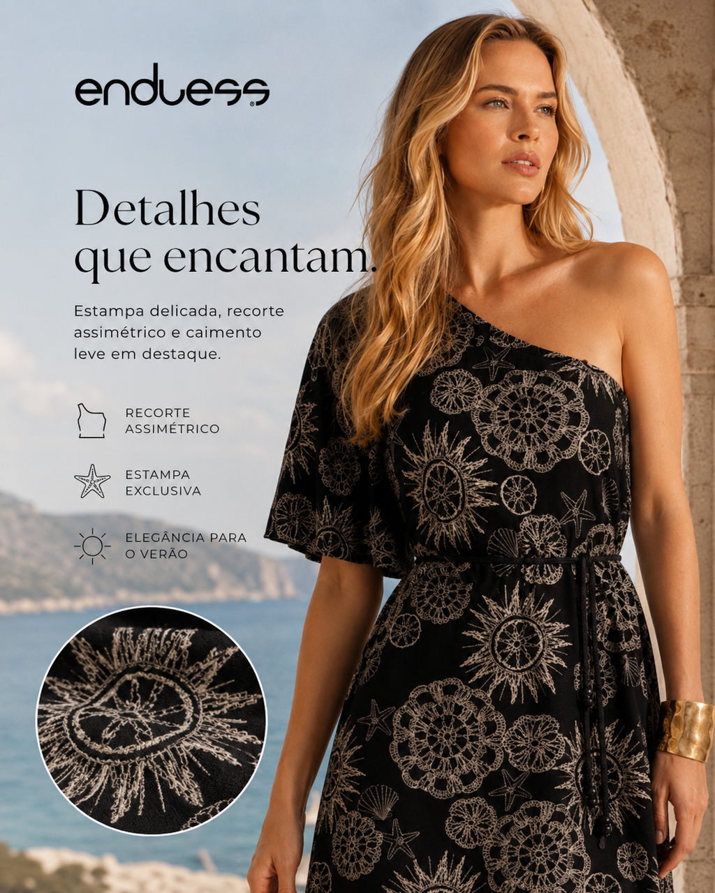 Vestido Feminino Assimetrico Com Cinto Endless Preto