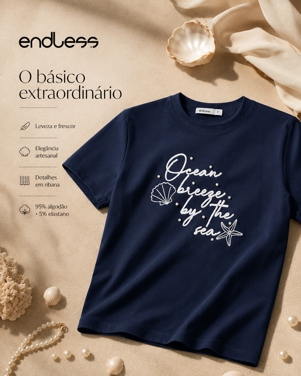 T-Shirt Feminina Com Rebite e Bordado Endless E16099