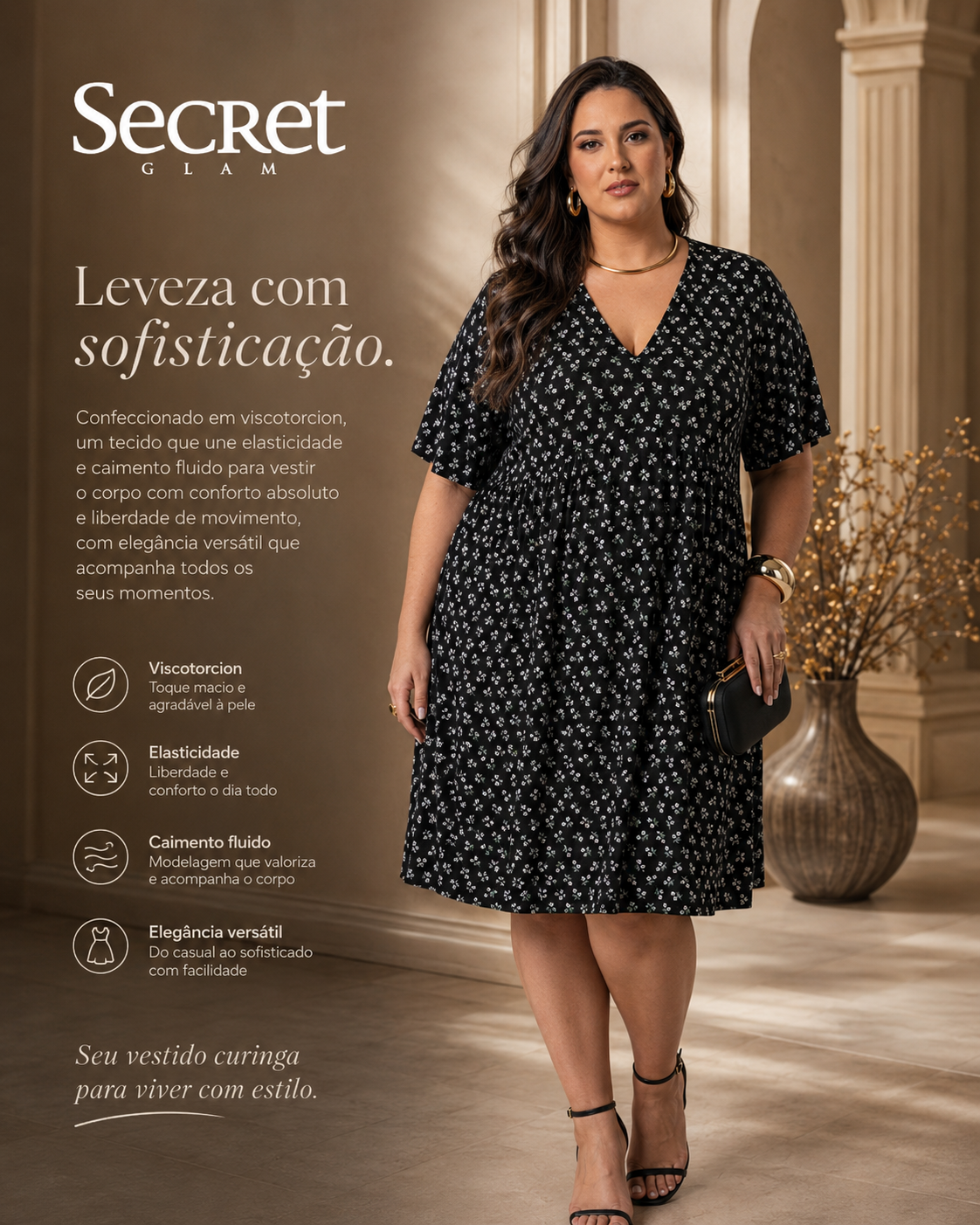 Vestido Feminino Curto Manga Ampla Secret Glam S02140