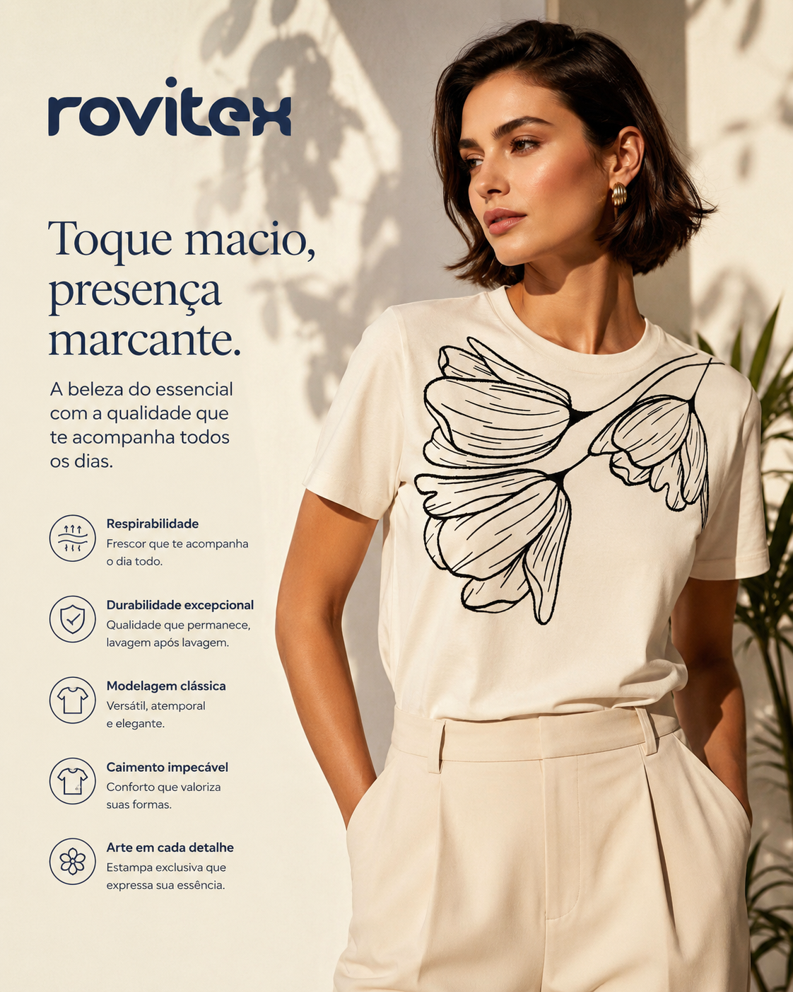 Camiseta Feminina Meia Malha Com Estampa Rovitex 6177635