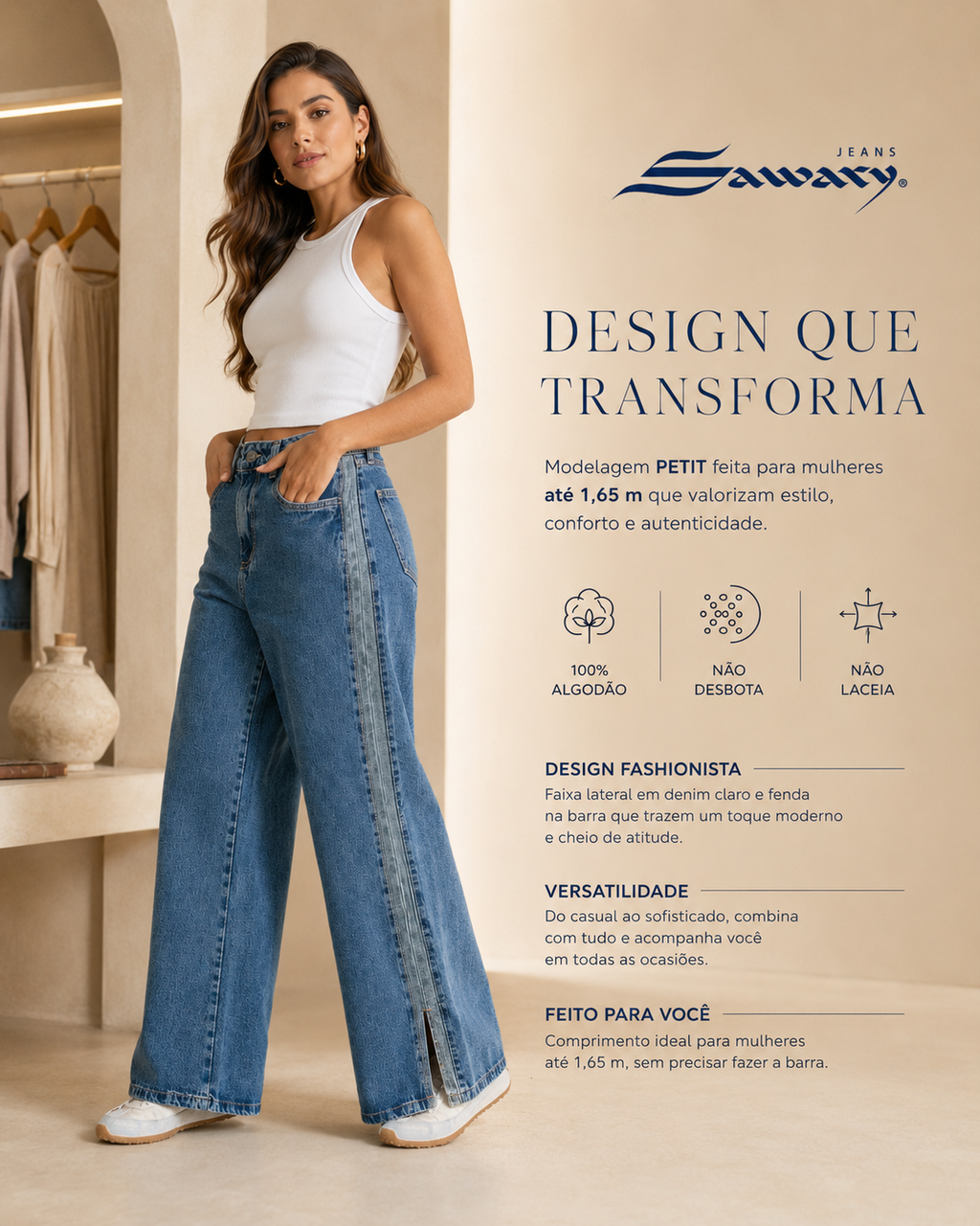 Calça Jeans Sawary Super Wide Leg Petit -283572 (No Lycra)