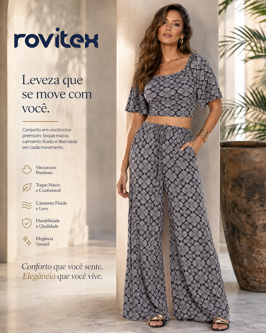 Calça Feminina Pantalona Viscotorcion Rovitex