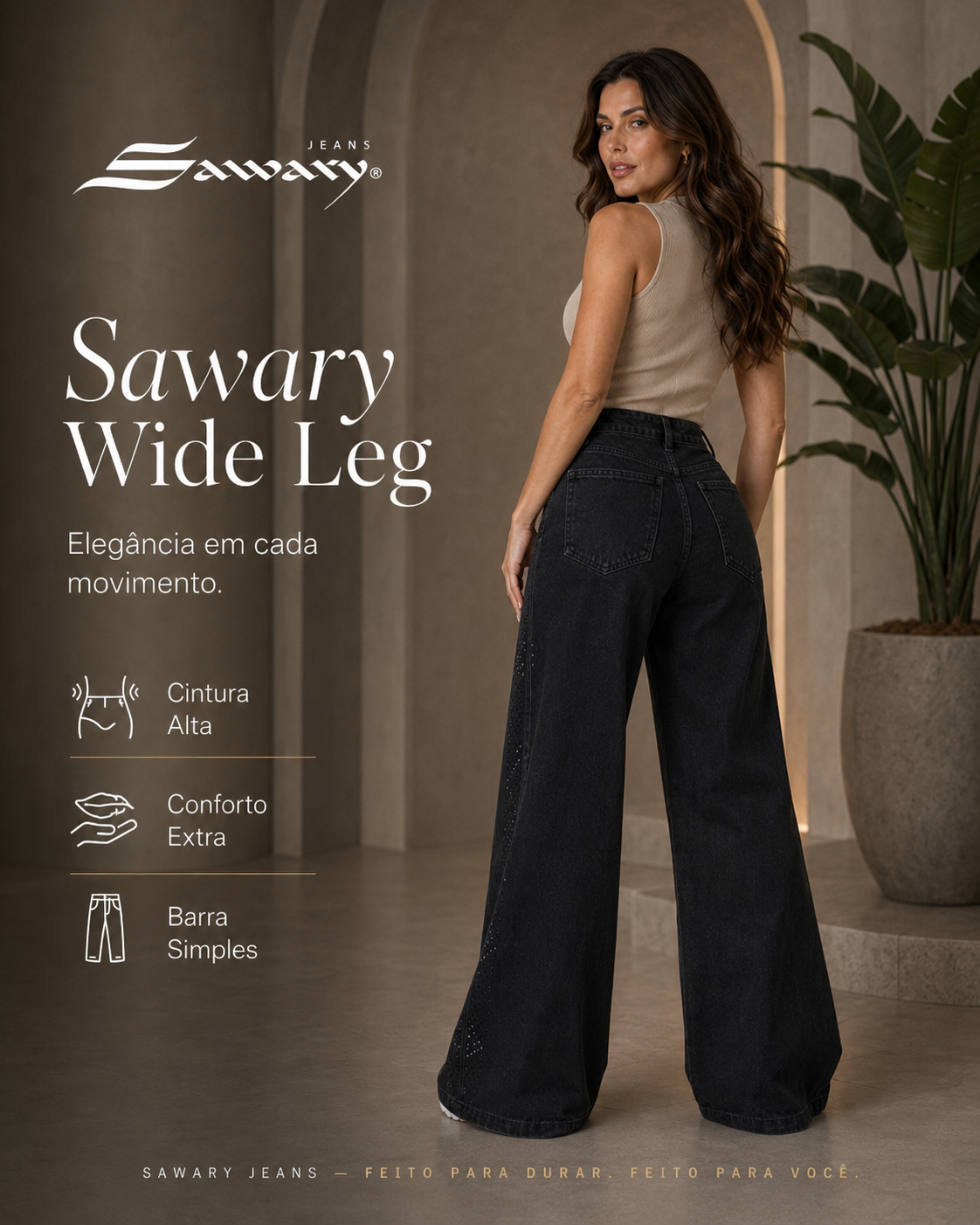 Calça Jeans Sawary Wide Leg Petit Brilho - 283571 (No Lycra)