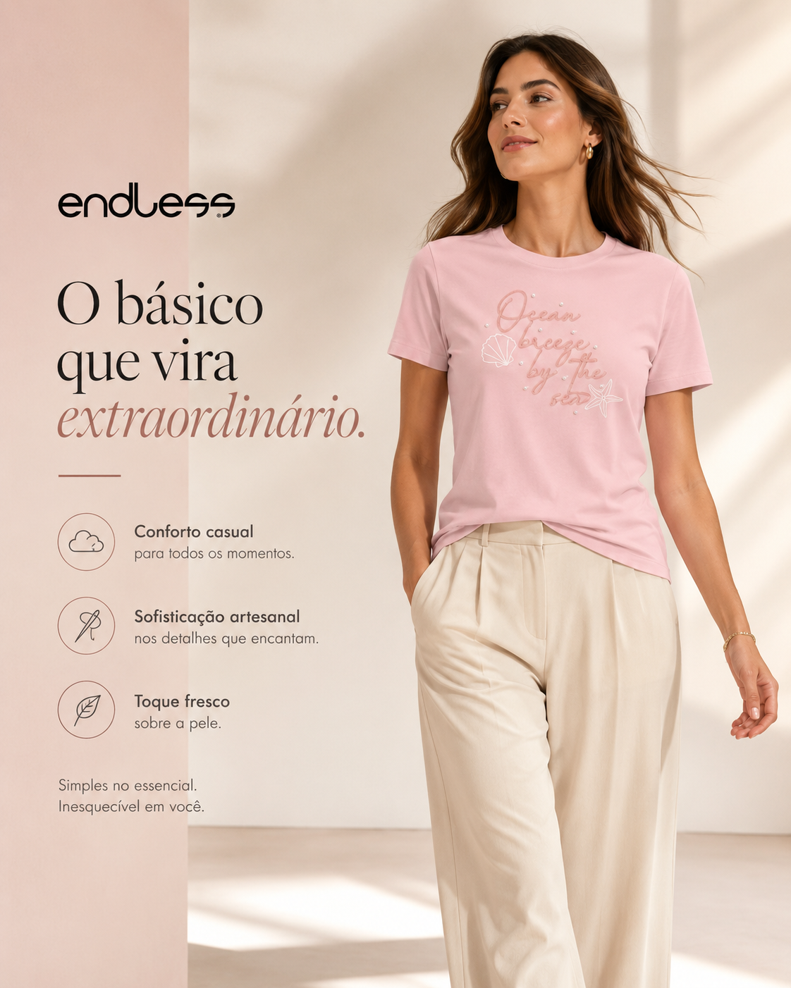 T-Shirt Feminina Com Rebite e Bordado Endless E16099
