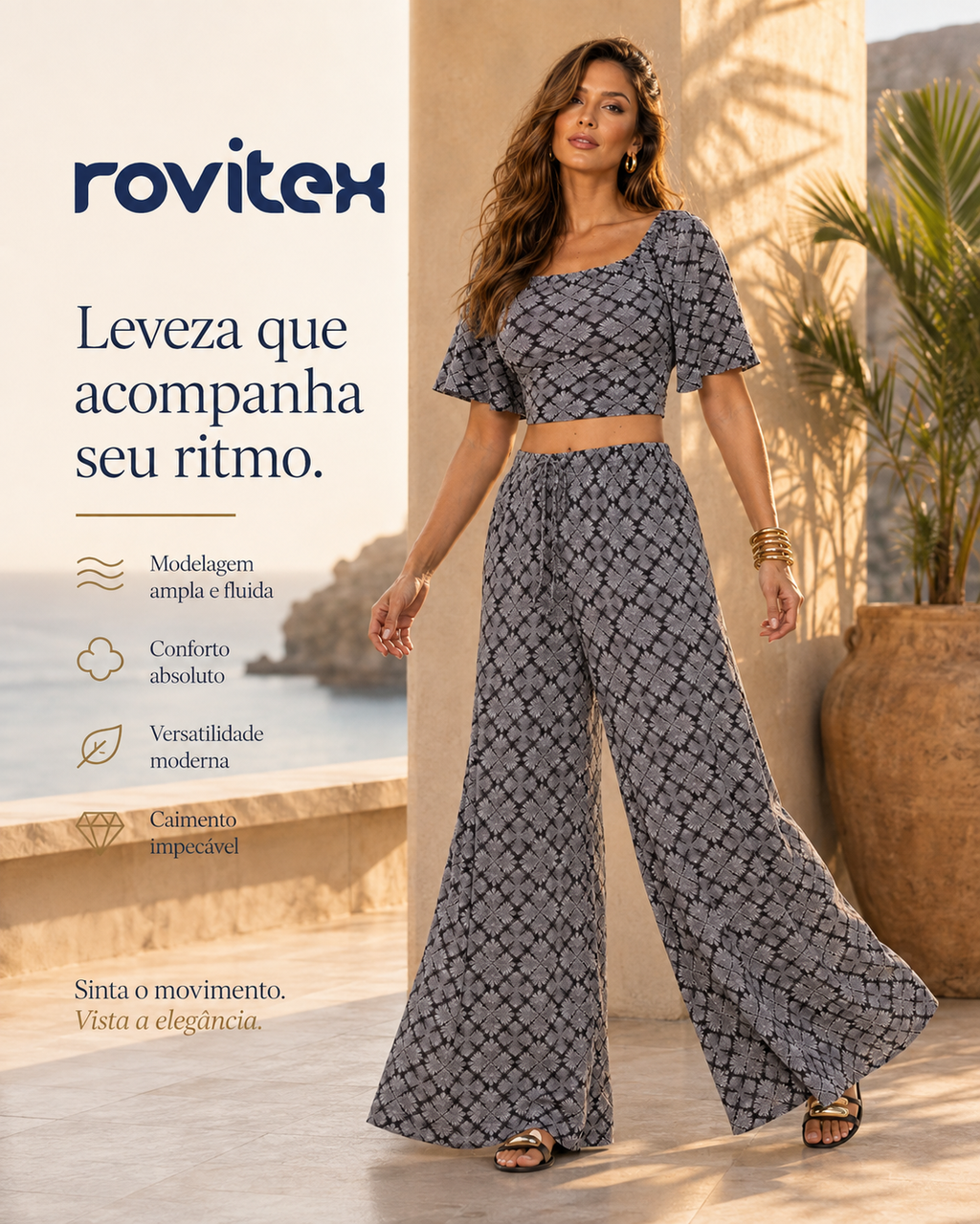 Calça Feminina Pantalona Viscotorcion Rovitex