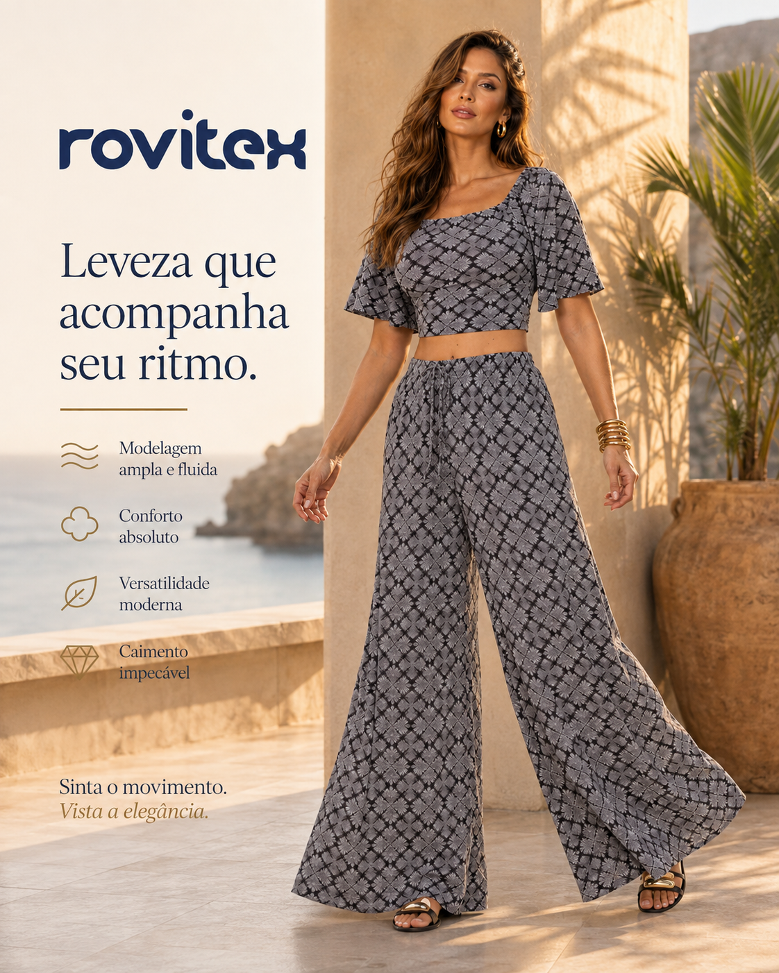 Calça Feminina Pantalona Viscotorcion Rovitex