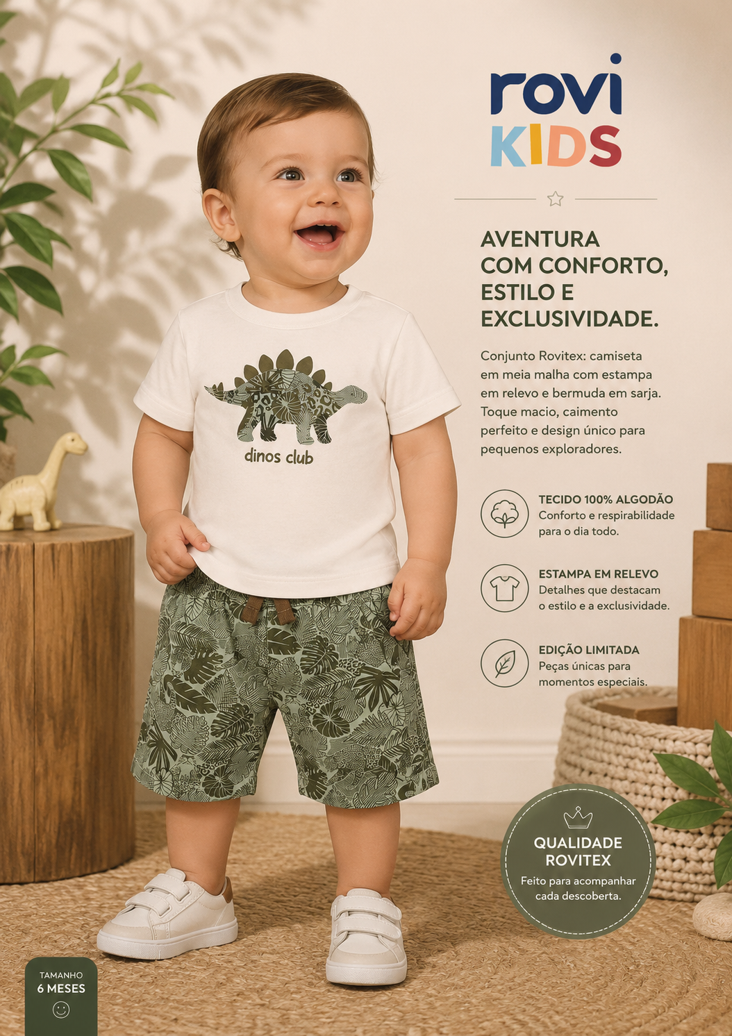 Conjunto Camiseta Com Bermuda Infantil Rovi Kids 3029530
