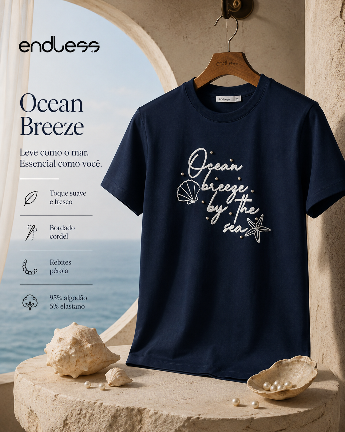 T-Shirt Feminina Com Rebite e Bordado Endless E16099