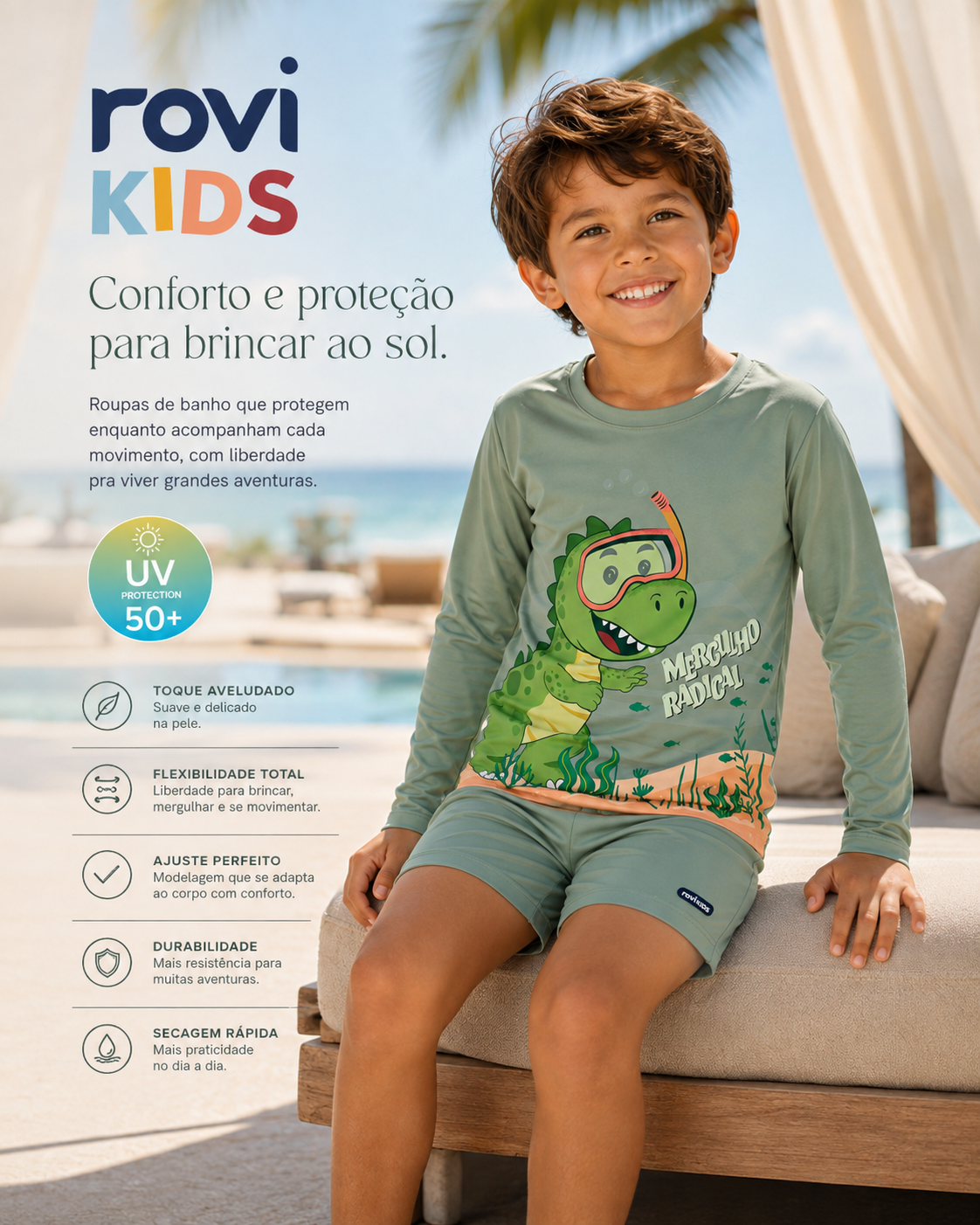 Conjunto Camiseta Manga Longa E Sunga UV Rovi Kids