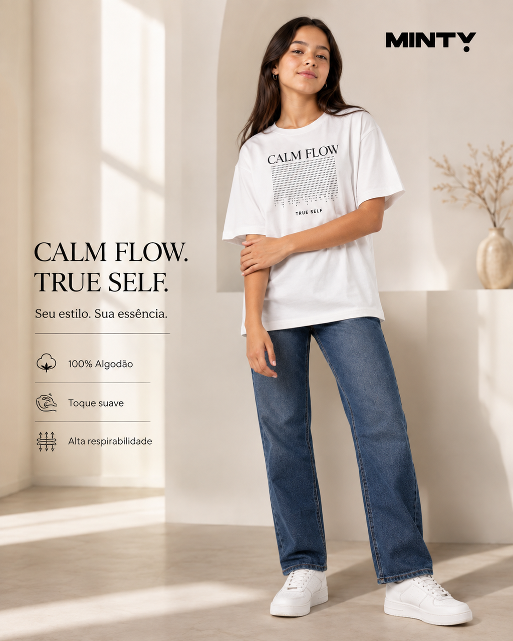 T-Shirt Feminina Meia Malha Com Estampa Minty M00562