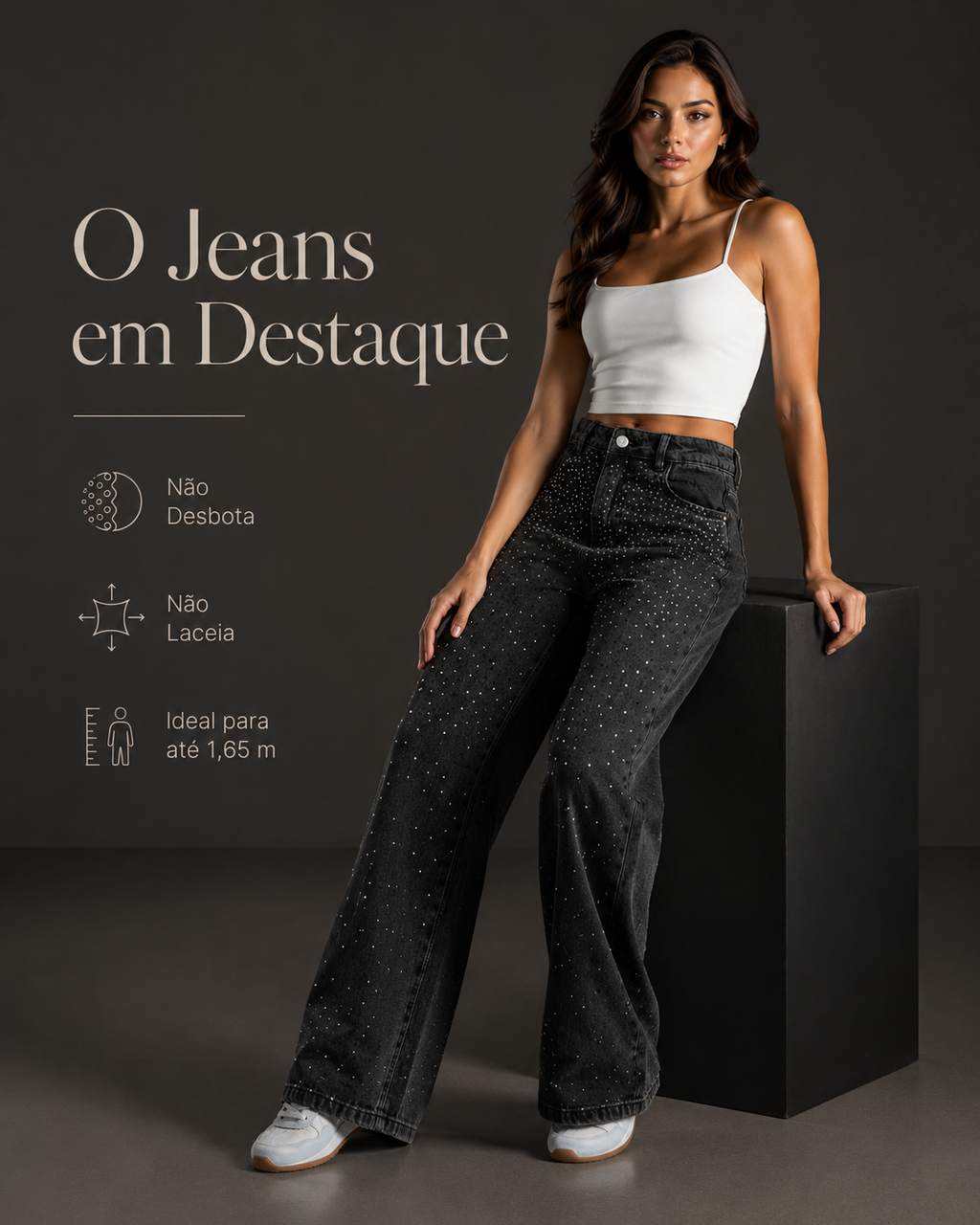 Calça Jeans Sawary Wide Leg Petit Brilho - 283313 (No Lycra)