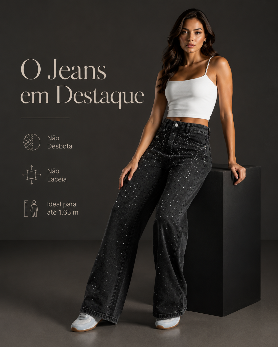 Calça Jeans Sawary Wide Leg Petit Brilho - 283313 (No Lycra)