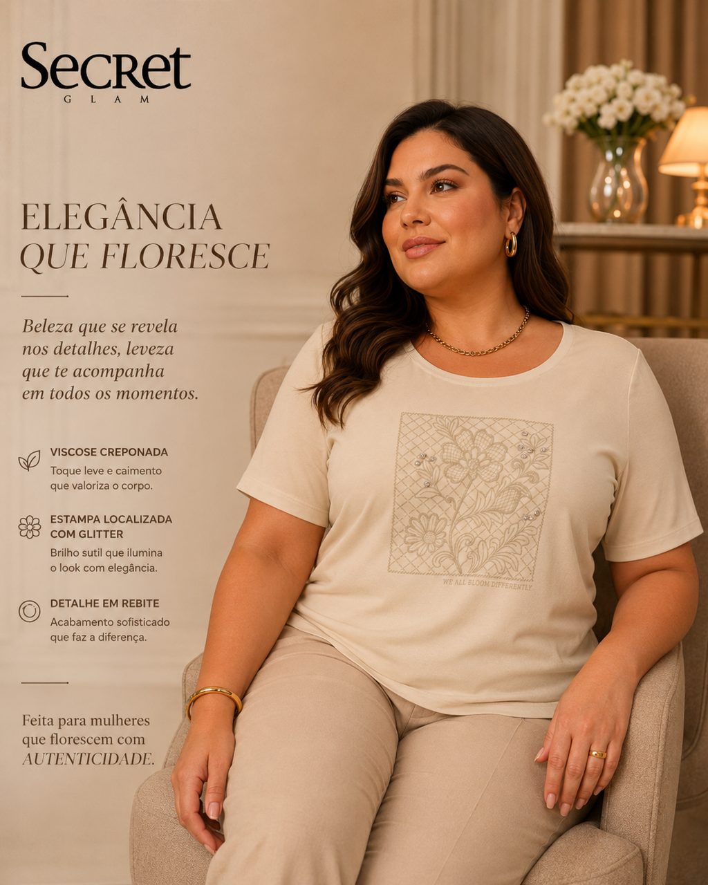Blusa Feminina Manga Curta Com Estampa Secret Glam S02136