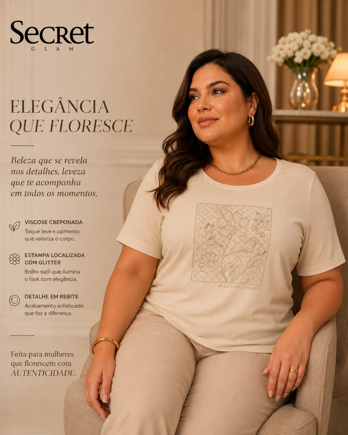 Blusa Feminina Manga Curta Com Estampa Secret Glam S02136